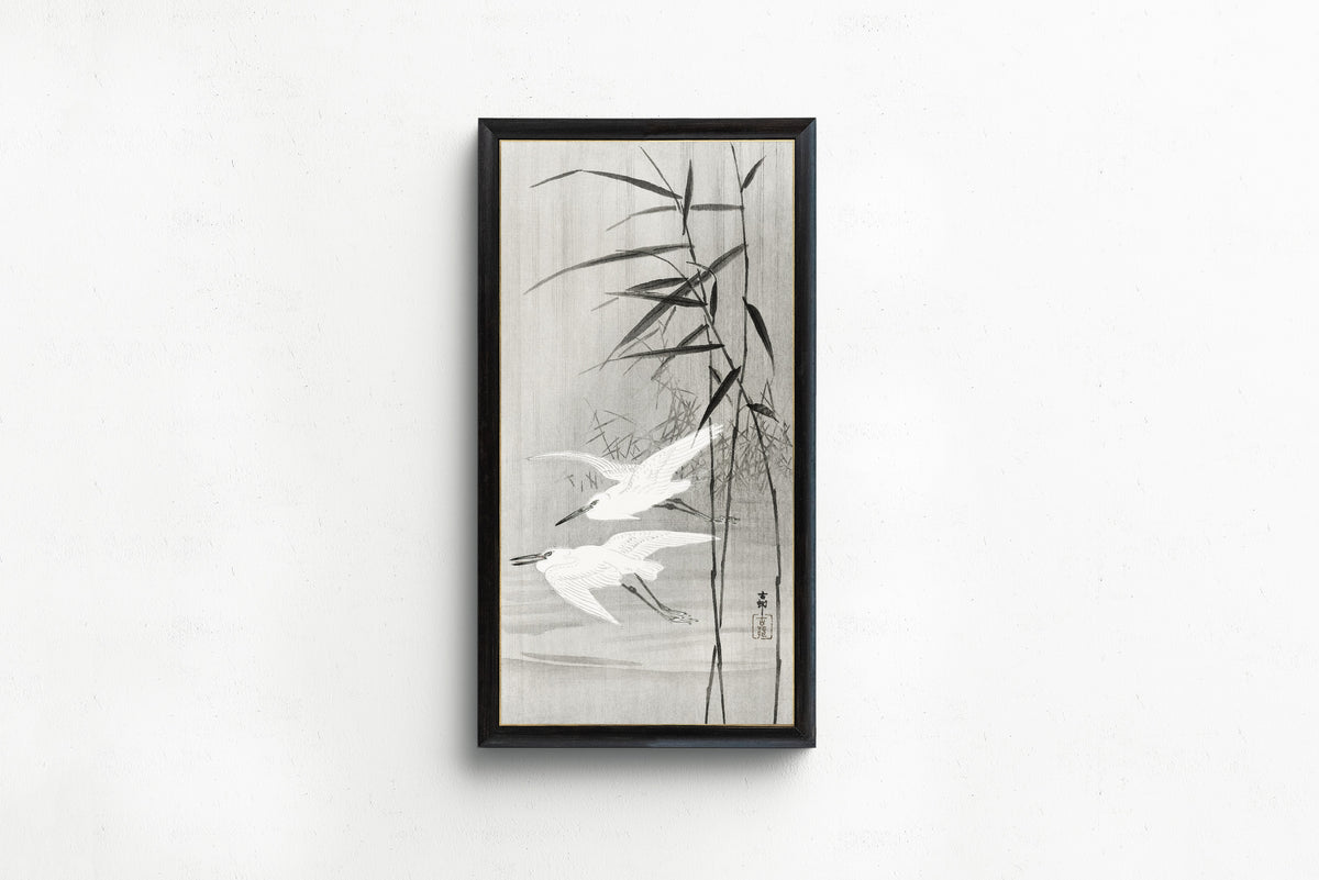Ohara Koson — Two Egrets in Flight | Japanese Bird & Flower Woodblock Print