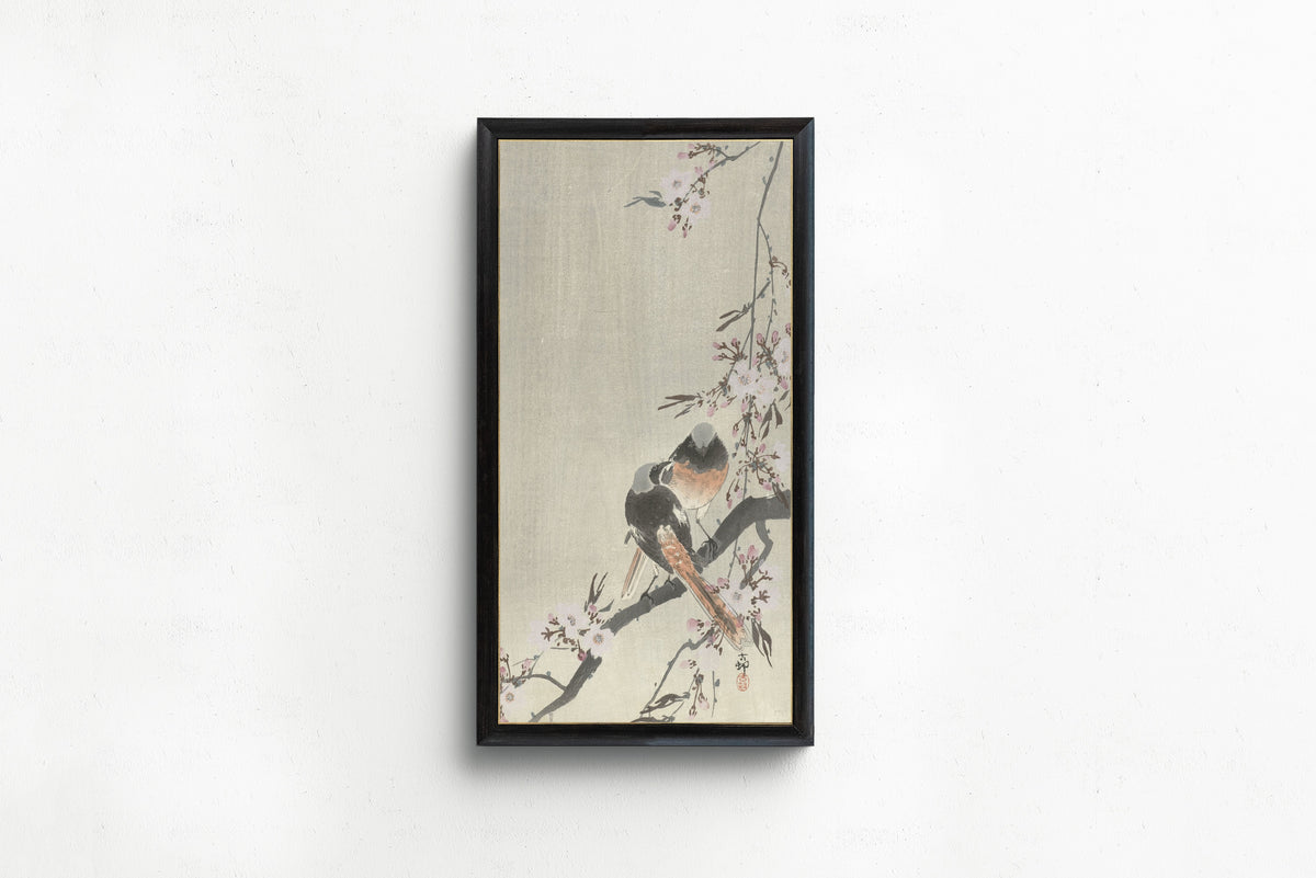 Ohara Koson — Two Redstarts with Cherry Blossom | Japanese Bird & Flower Woodblock Print