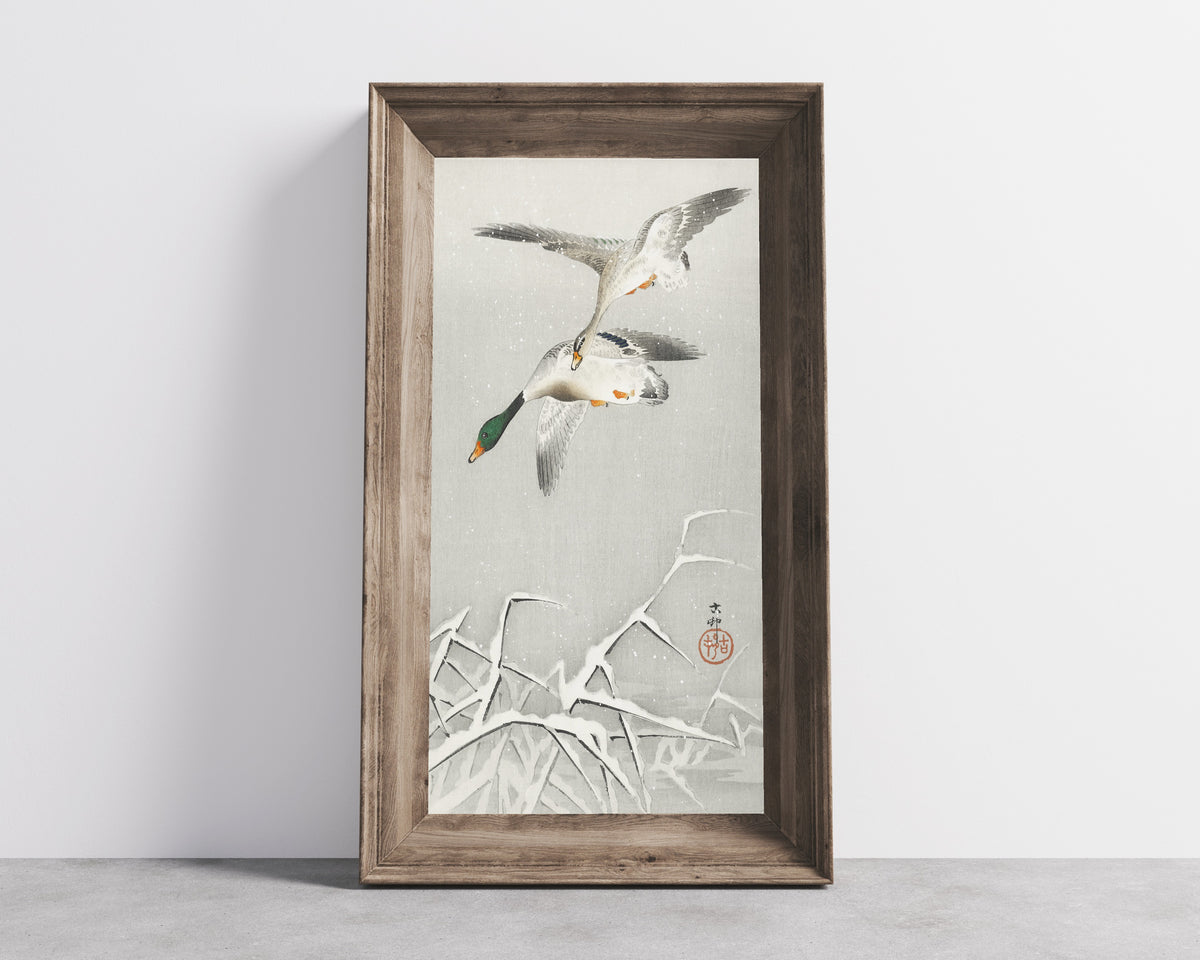 Ohara Koson — Two Wild Ducks in Flight | Japanese Bird & Flower Woodblock Print