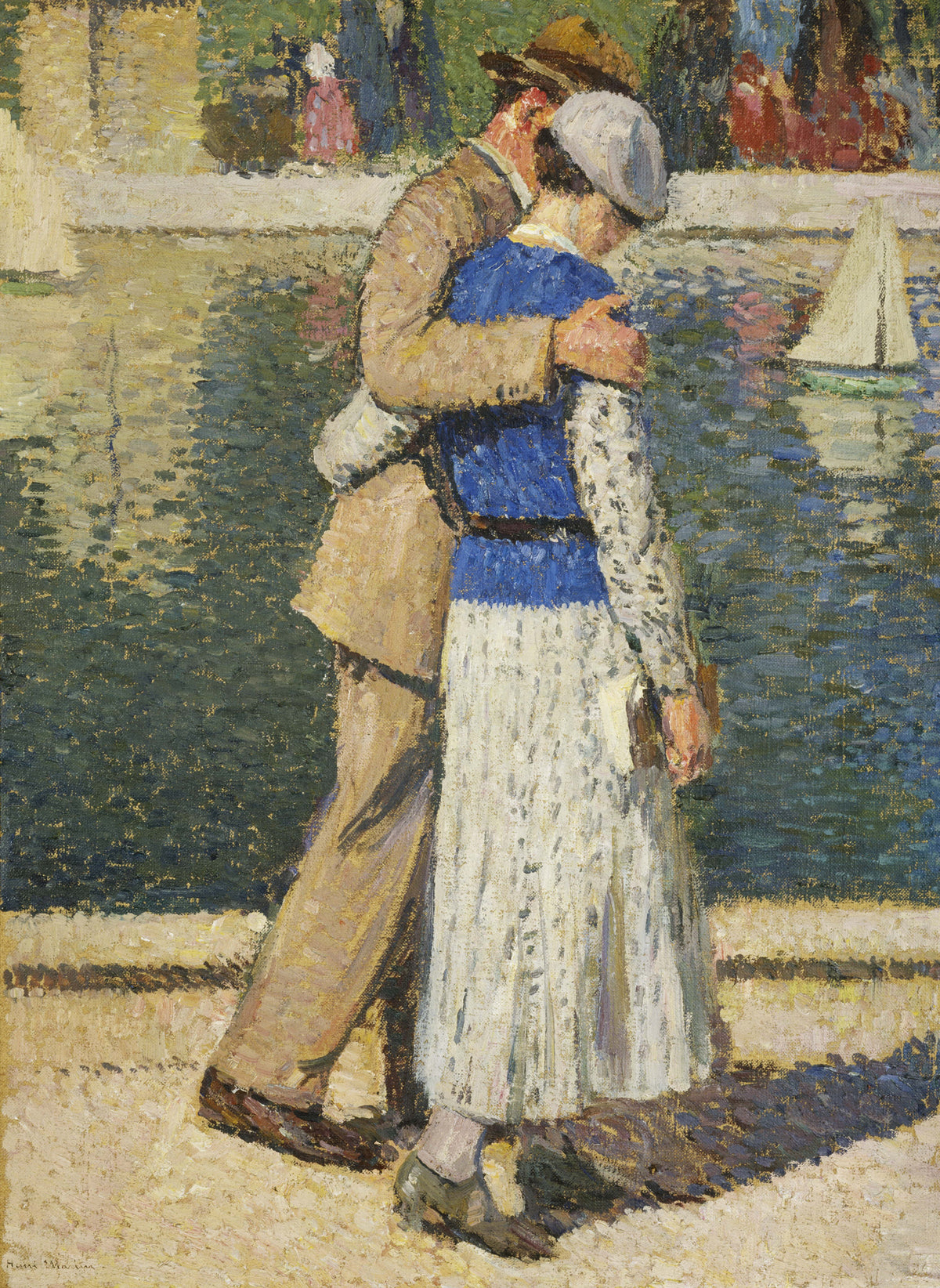 Henri Martin — Un couple marchant le long du bassin du Luxembourg | Pointillist Portrait Print
