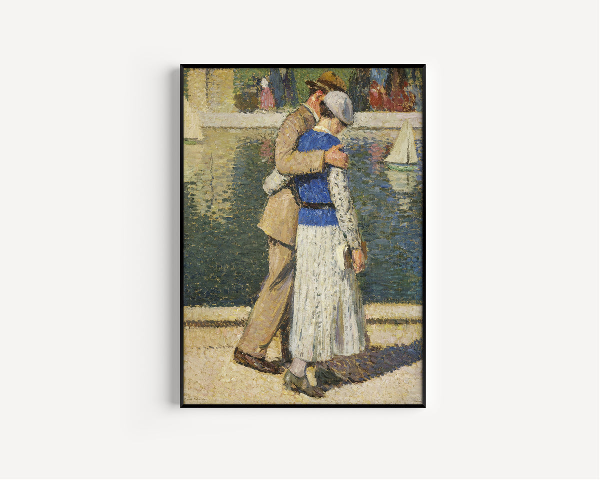 Henri Martin — Un couple marchant le long du bassin du Luxembourg | Pointillist Portrait Print