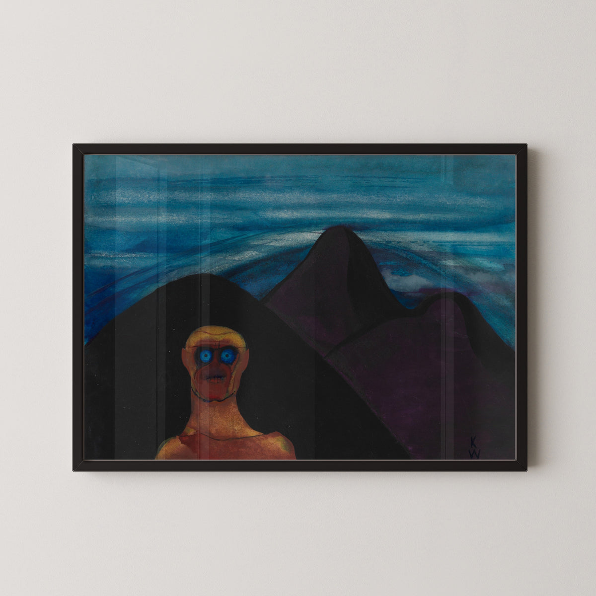 Karl Wiener — Untitled (Blue-Eyed Figure before Mountains) | Surreal Art Print