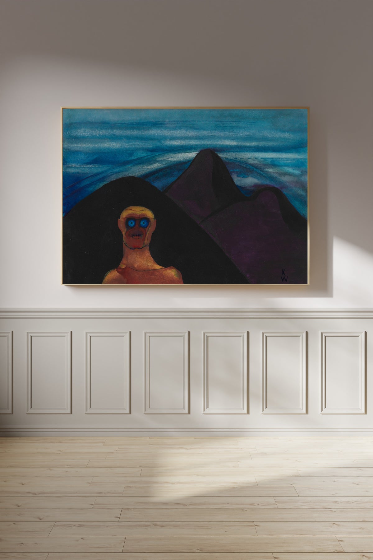 Karl Wiener — Untitled (Blue-Eyed Figure before Mountains) | Surreal Art Print