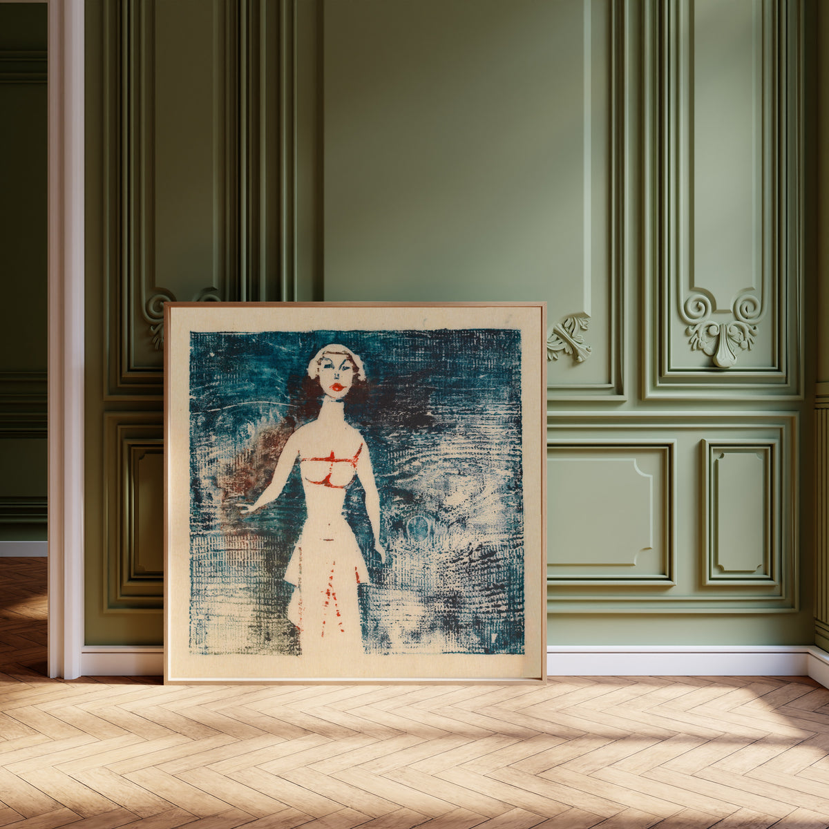Karl Wiener — Untitled (Female Figure on Deep Blue) | Expressionist Art Print