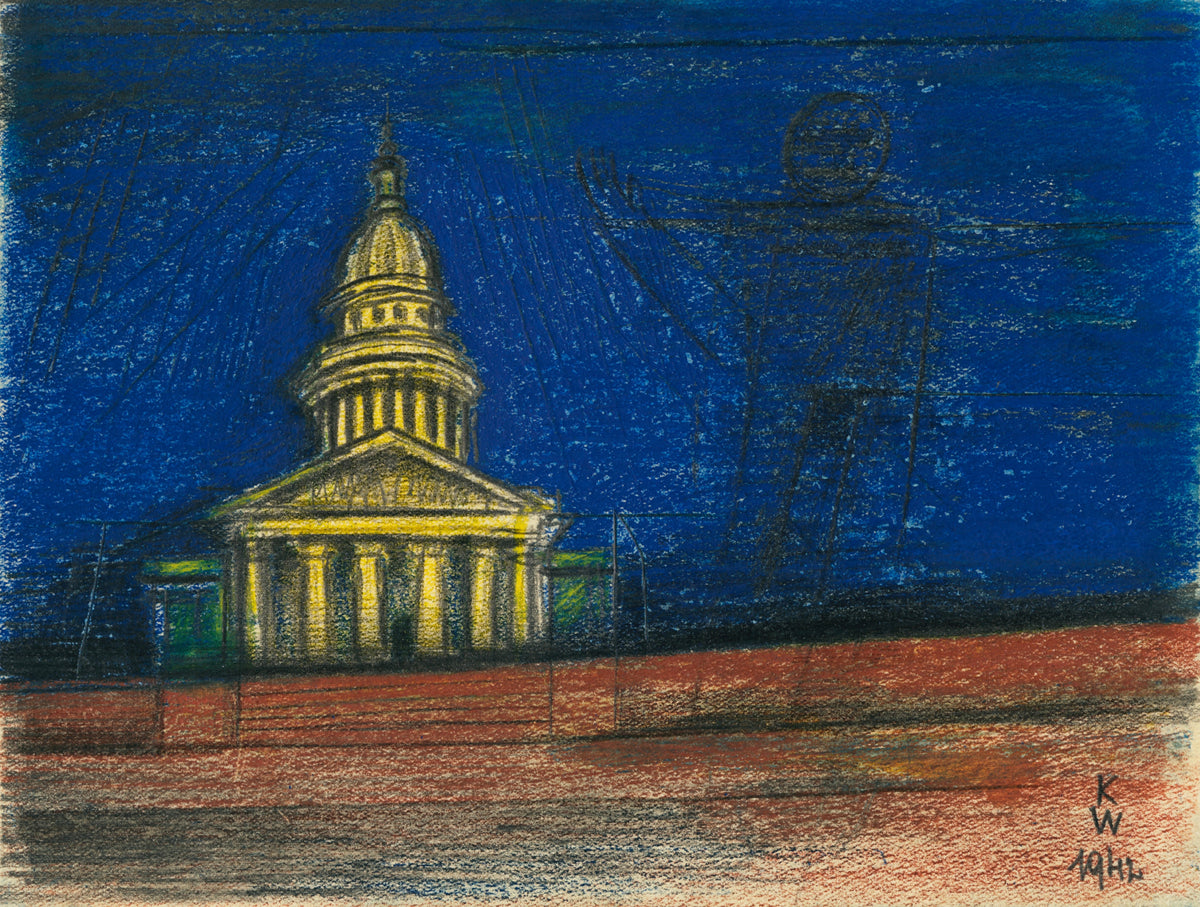 Karl Wiener — Untitled IX (Domed Building and Outlined Giant) | Surreal Art Print