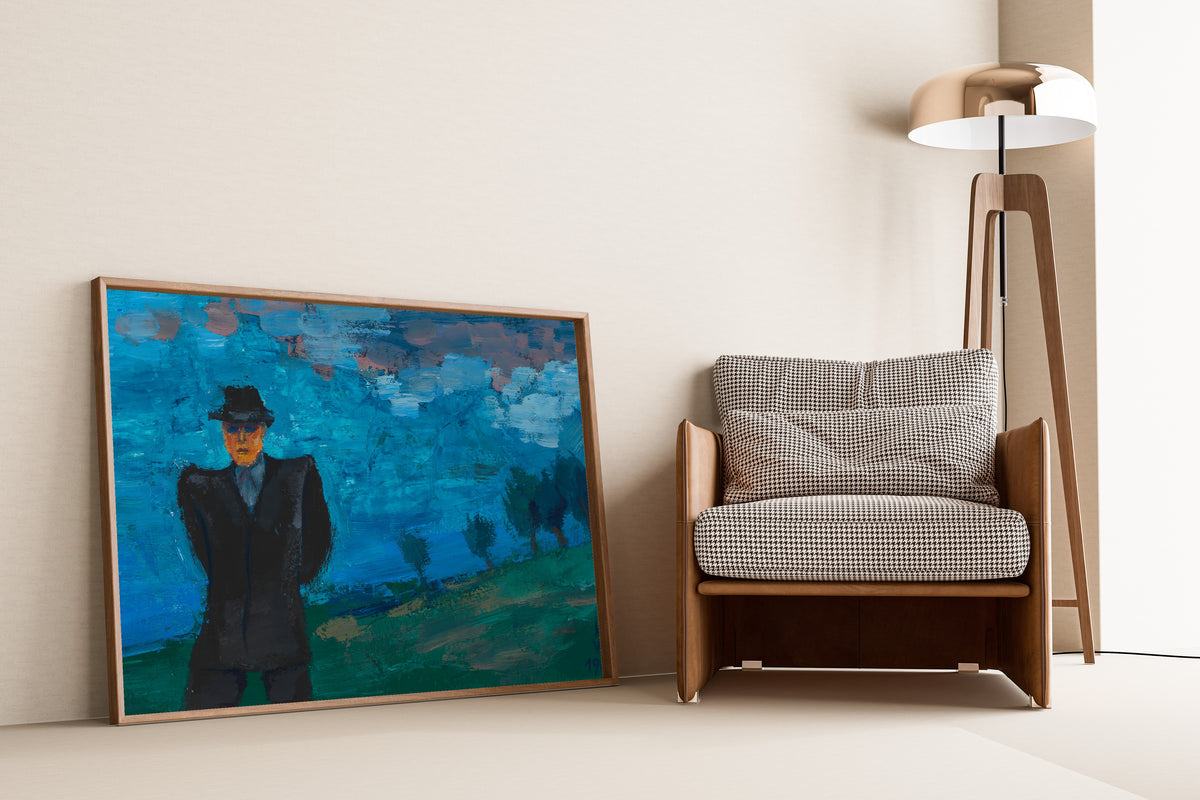 Karl Wiener — Untitled (Man in a Black Suit and Hat in a Landscape) | Expressionist Art Print