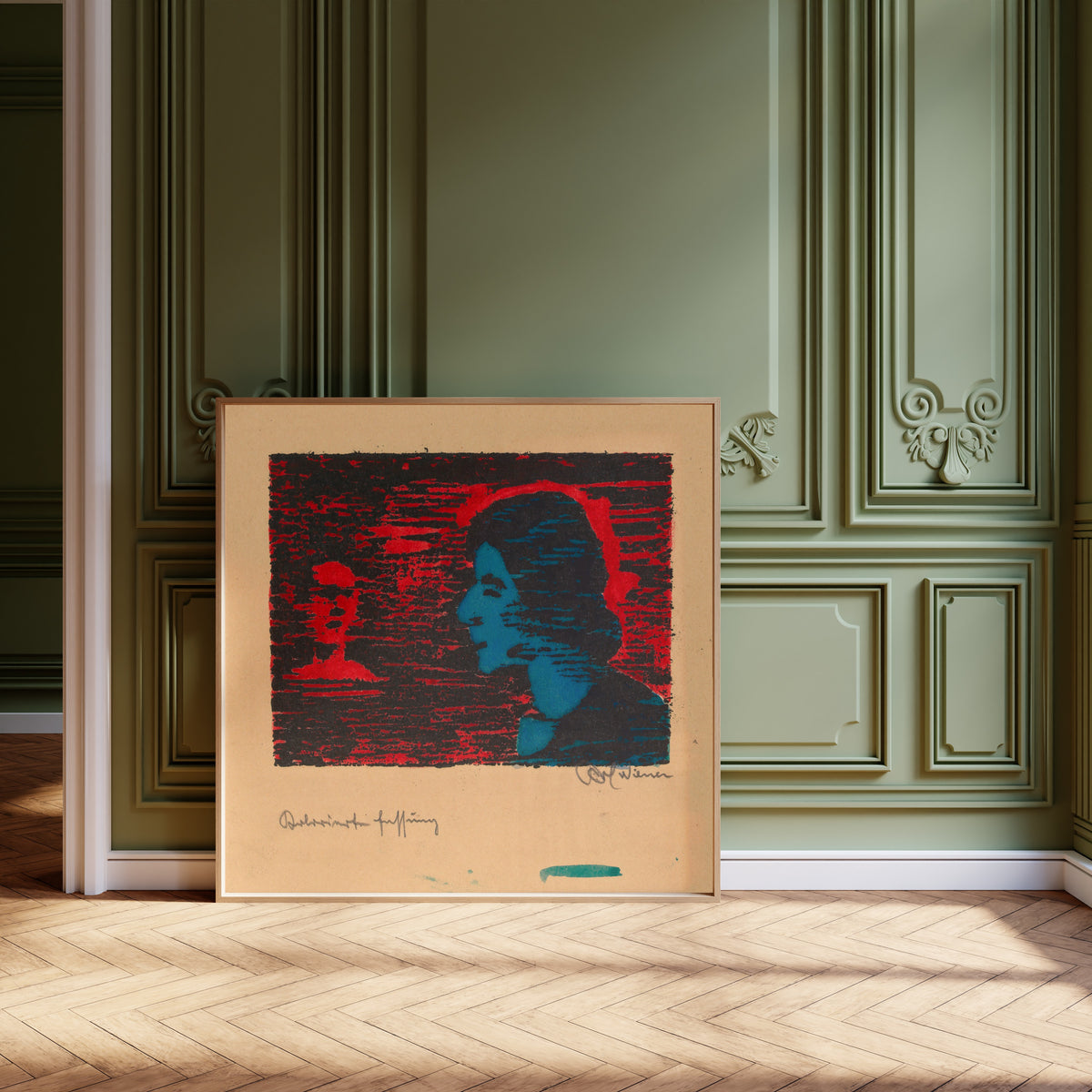 Karl Wiener — Untitled (Portrait of a Woman in Blue Profile) | Expressionist Art Print