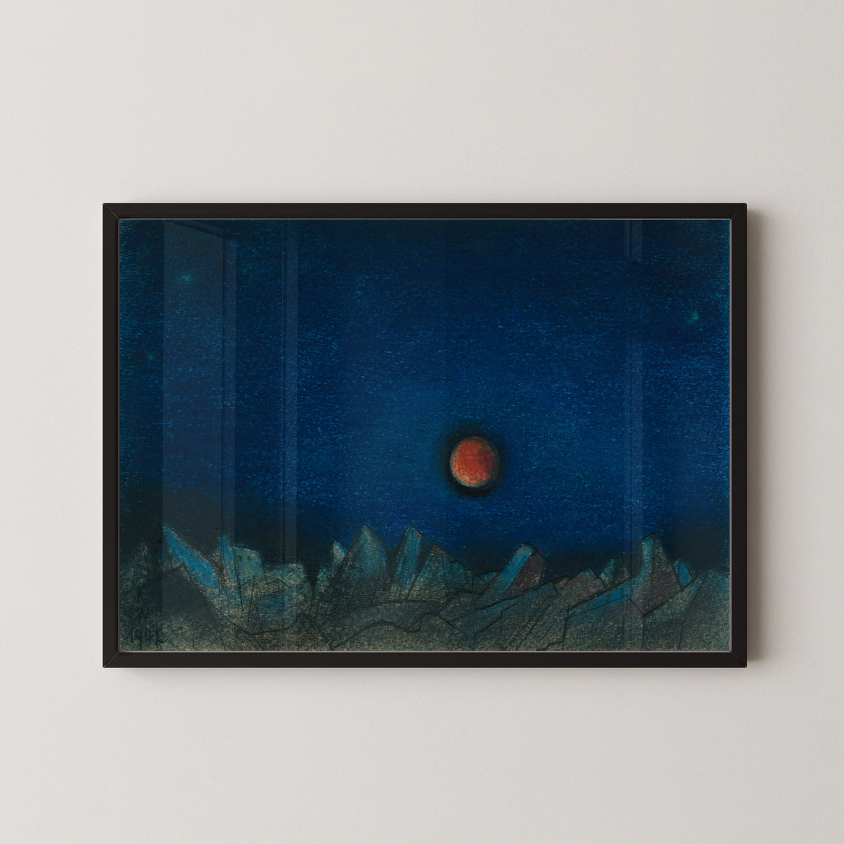 Karl Wiener — Untitled (Red Moon over a Landscape of Ruins) | Modernist Landscape Print
