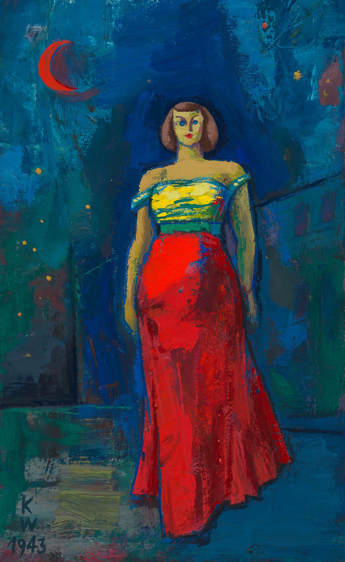 Karl Wiener — Untitled (Woman in a Yellow and Red Dress) | Expressionist Art Print