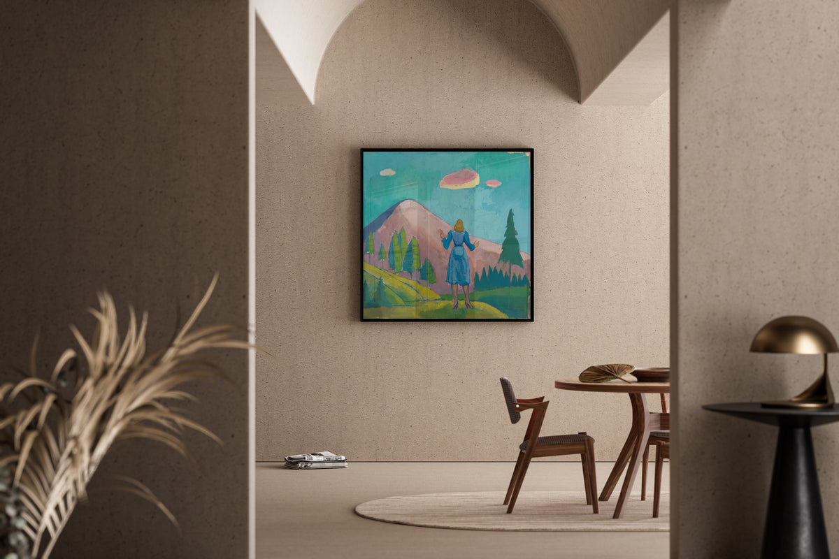 Karl Wiener — Untitled XI (Woman before a Pink Mountain) | Modernist Landscape Print