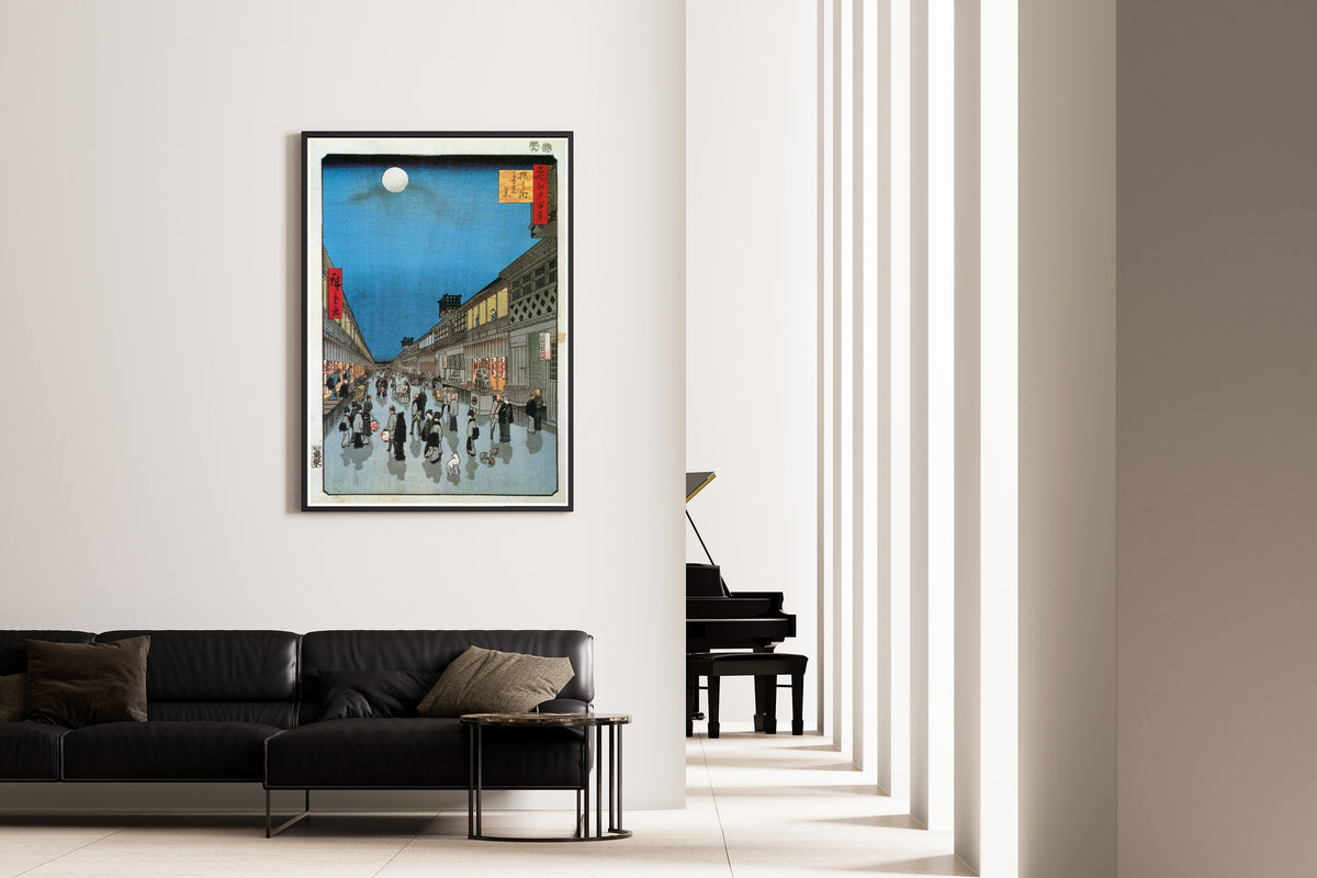 Utagawa Hiroshige — Night View of Saruwaka-machi | Japanese Woodblock Print (Ukiyo-e)