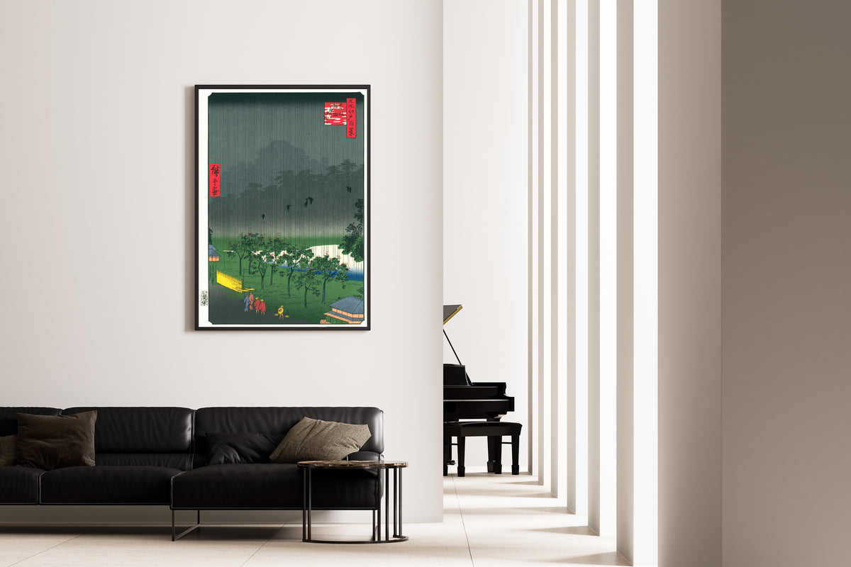 Utagawa Hiroshige — View of the Paulownia Imperiales Trees at Akasaka on a Rainy Evening | Japanese Woodblock Print (Ukiyo-e)