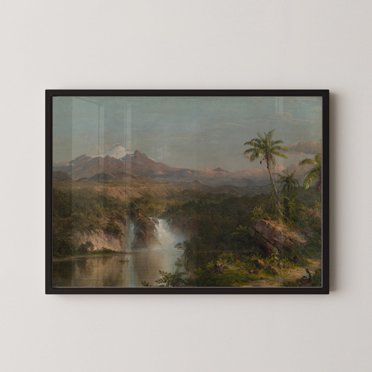 View of Cotopaxi by Frederic Edwin Church — in a black frame on a pale wall