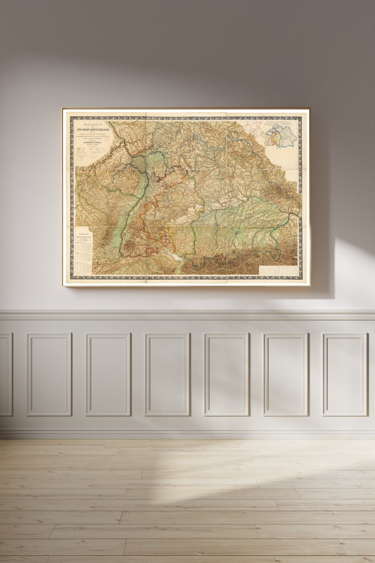 Heinrich Moehl — Wall Map of South-West Germany (Wandkarte von Süd-West-Deutschland) | Antique Wall Map Print