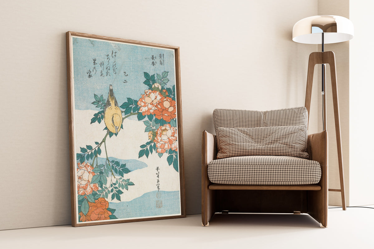 Katsushika Hokusai — Warbler and Roses | Japanese Woodblock Print (Ukiyo-e)
