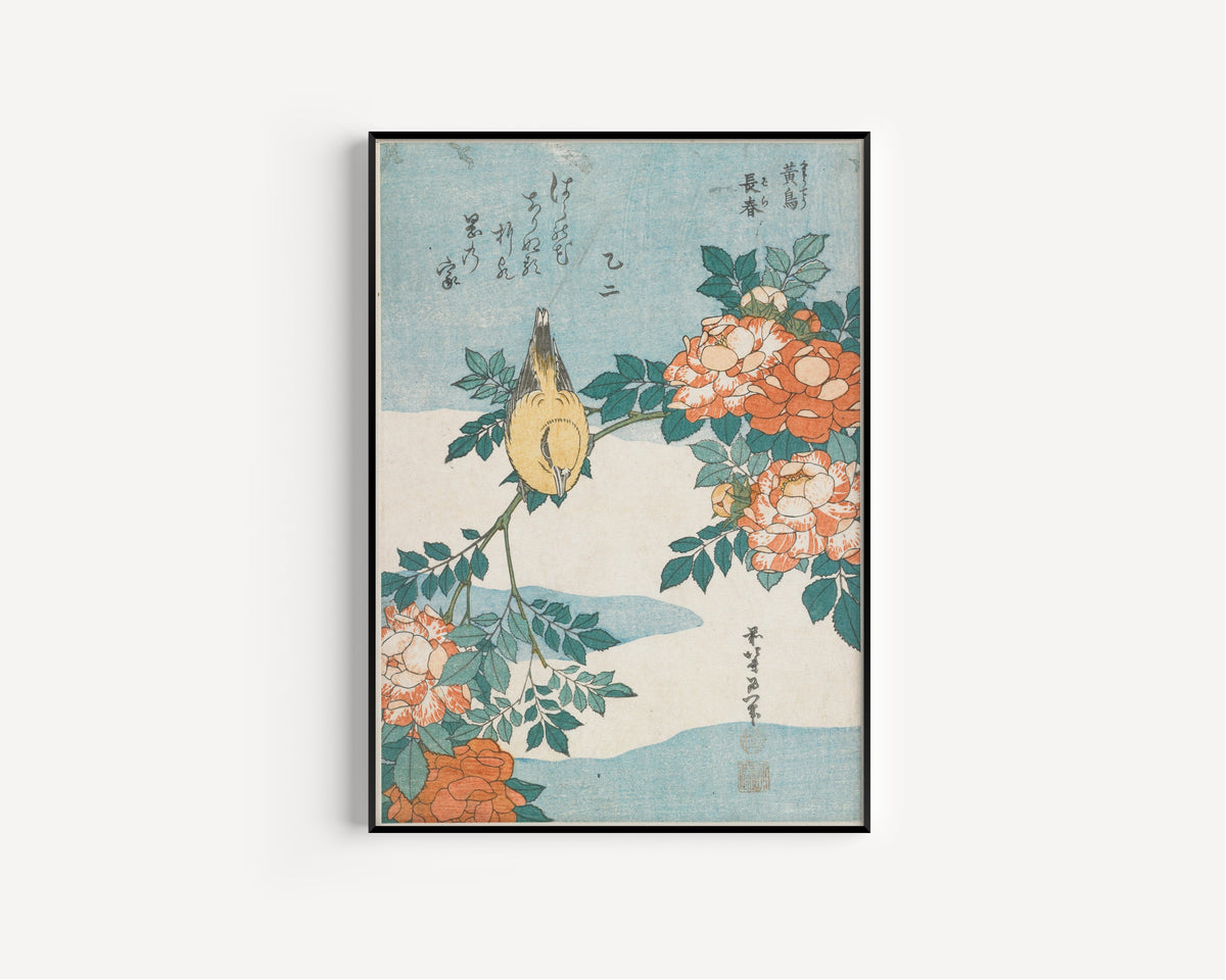 Katsushika Hokusai — Warbler and Roses | Japanese Woodblock Print (Ukiyo-e)