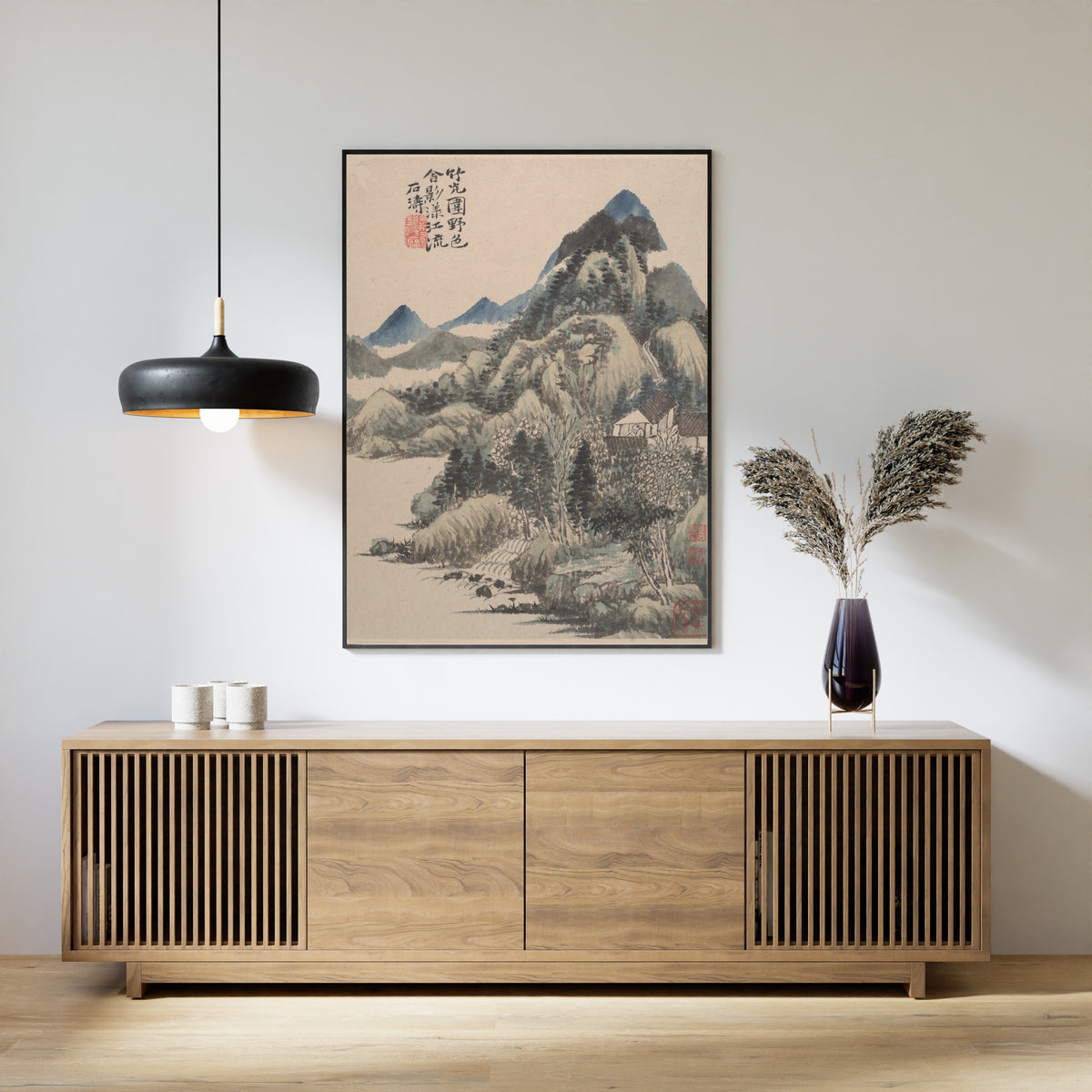 Shitao — Wilderness Colors (Blue Peaks and a Hillside Hamlet) | Chinese Ink Painting Art Print