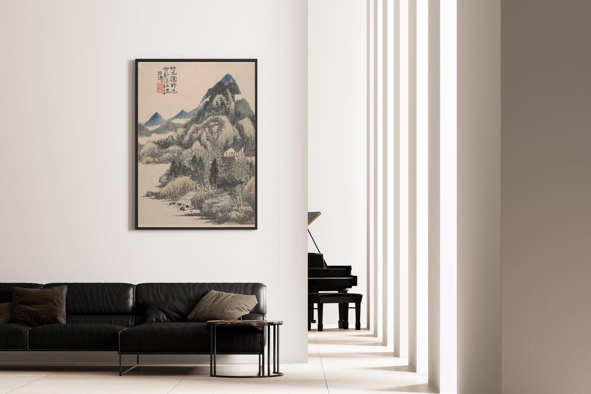 Shitao — Wilderness Colors (Blue Peaks and a Hillside Hamlet) | Chinese Ink Painting Art Print