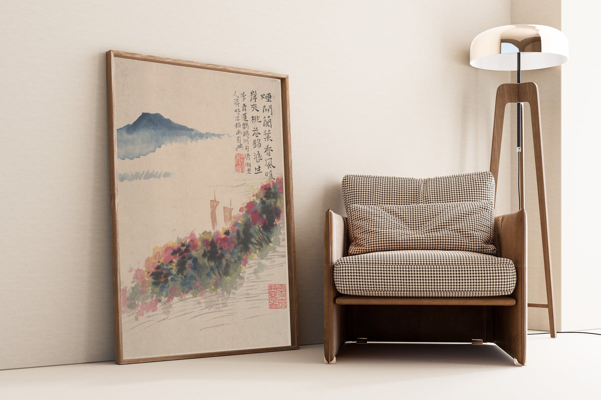 Shitao — Wilderness Colors (Peach Blossom Bank and Two Sails) | Chinese Ink Painting Art Print