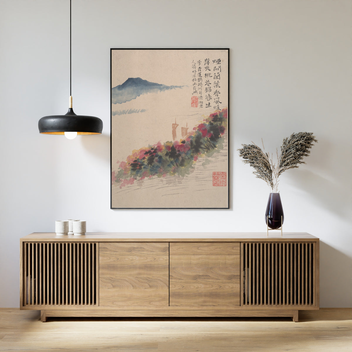 Shitao — Wilderness Colors (Peach Blossom Bank and Two Sails) | Chinese Ink Painting Art Print