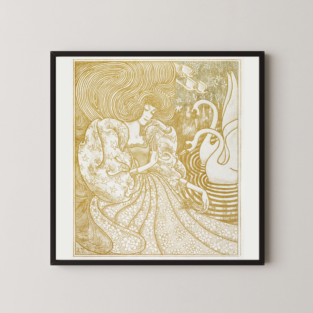 Jan Toorop — Woman with a Butterfly at a Pond with Two Swans | Symbolist Art Print