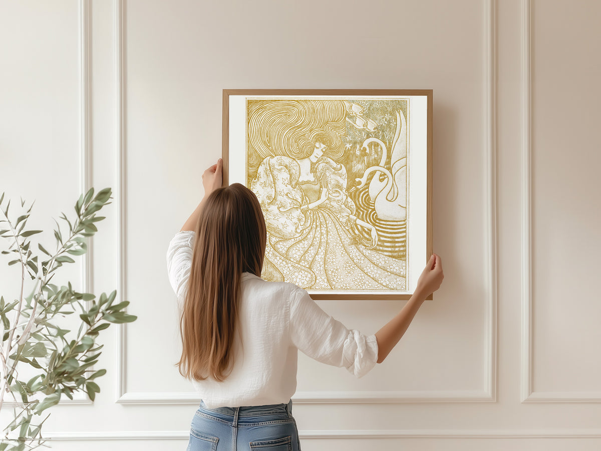 Jan Toorop — Woman with a Butterfly at a Pond with Two Swans | Symbolist Art Print