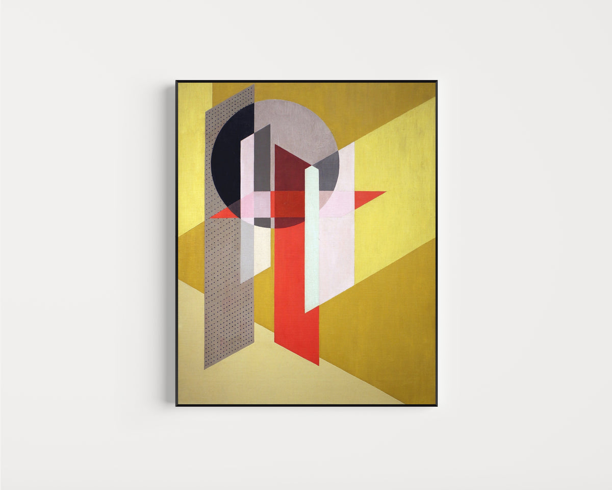 Framed art print of Z VII by László Moholy-Nagy, in a slim black frame on a plain white wall