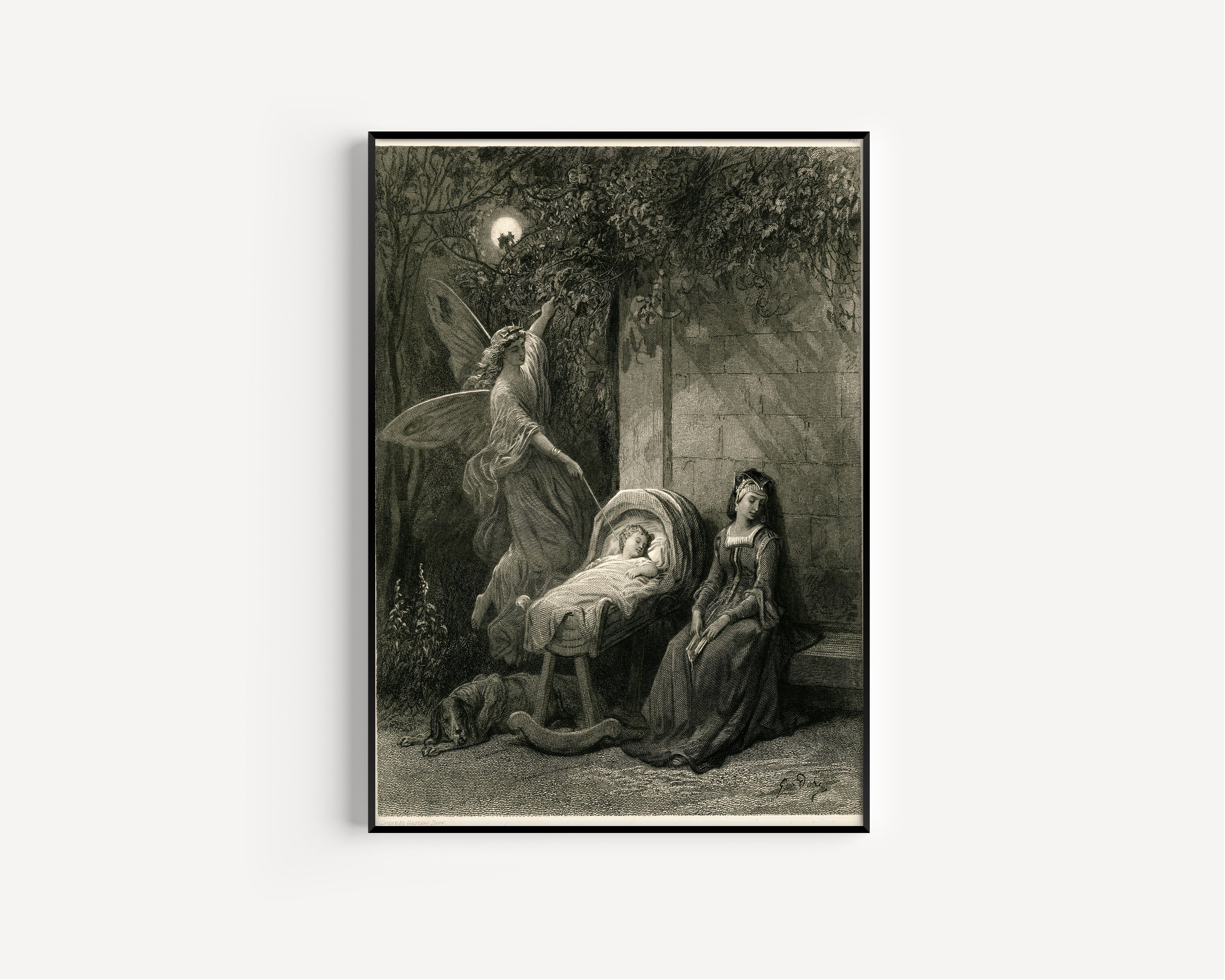 Gustave Doré — A little fairy comes at night, and from the moon she flutters down | Engraving Print