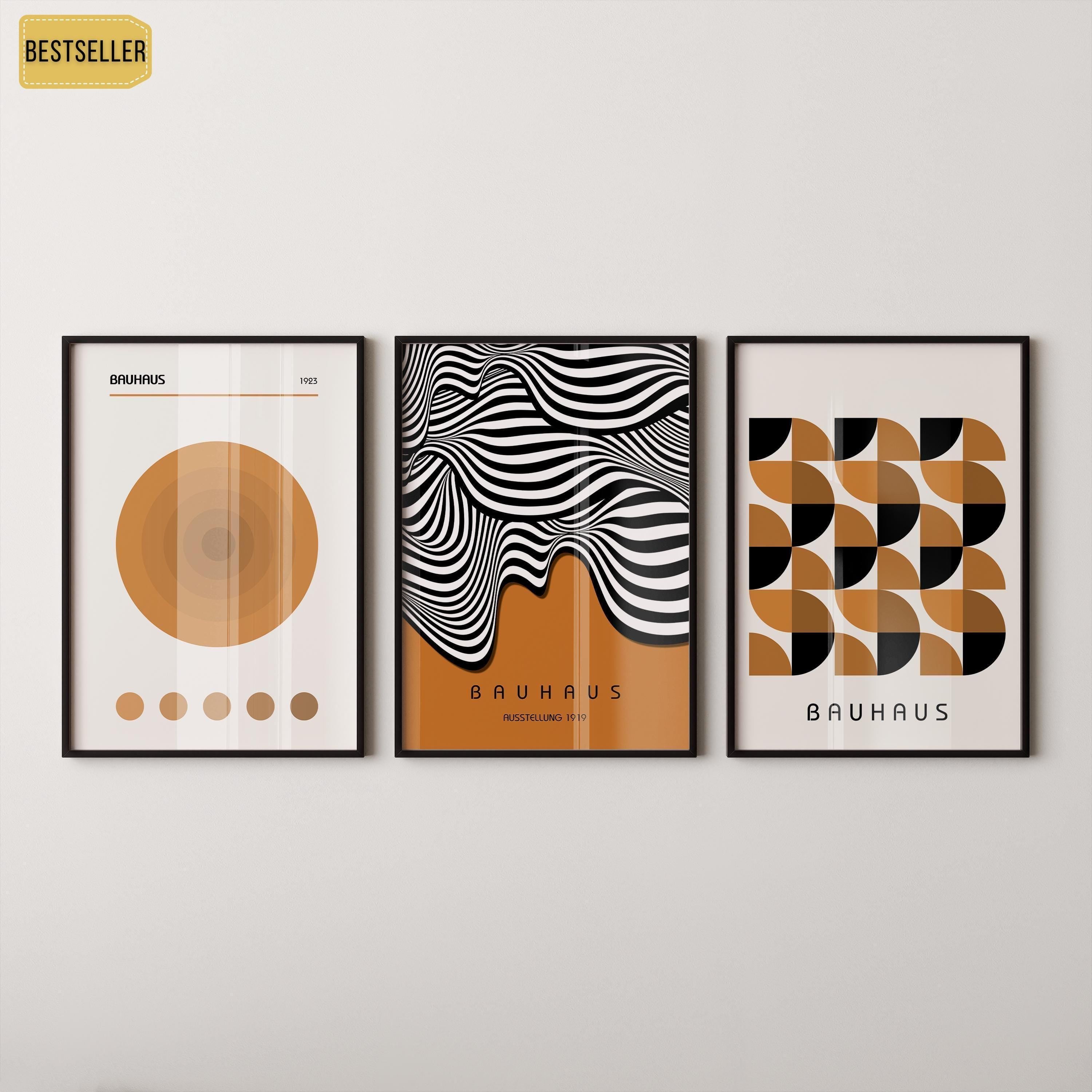 A Striking STATEMENT TRIO Bauhaus Posters | Our Perennial Bestseller Mid - Century Modern Art Prints in Brown available framed - 9ArtPrints