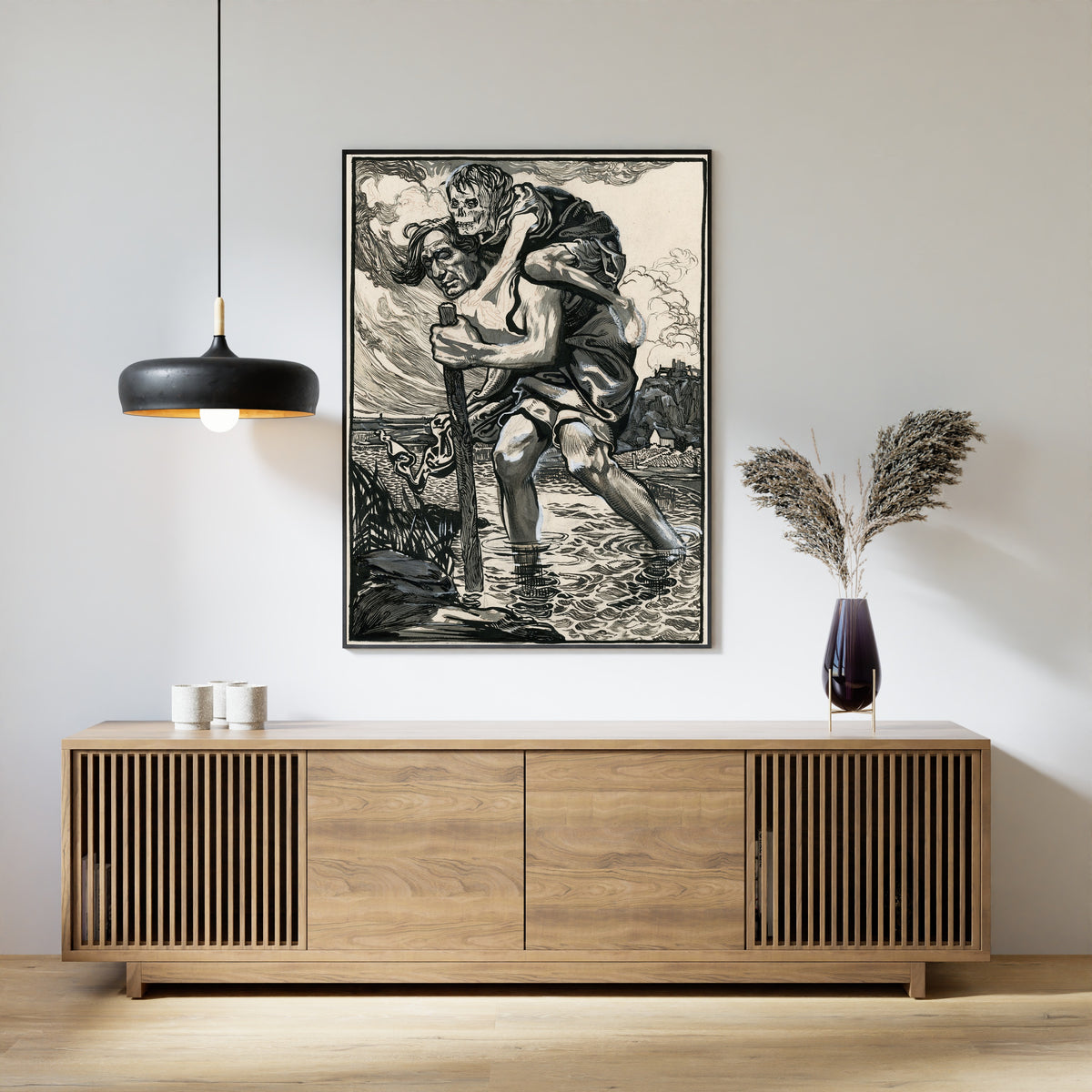 Johannes Josephus Aarts — Man Wading Through Water with a Skeleton on His Back | Art Nouveau Print