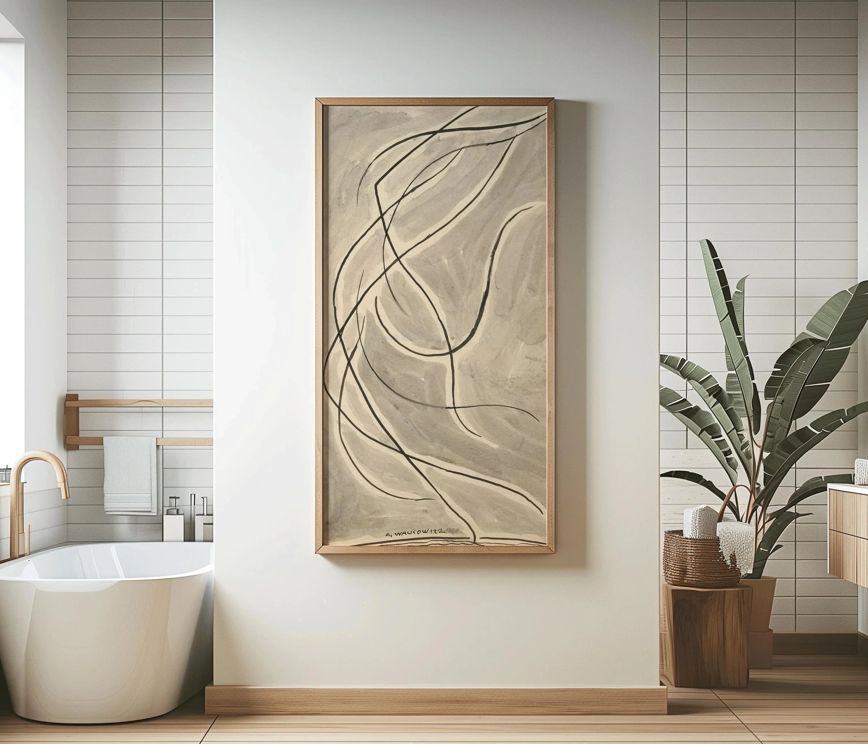 Abraham Walkowitz - Dance Abstraction (1920) | Unbelievably elegant modernist abstract line Art in beige (available framed or unframed) 2x1 - 9ArtPrints