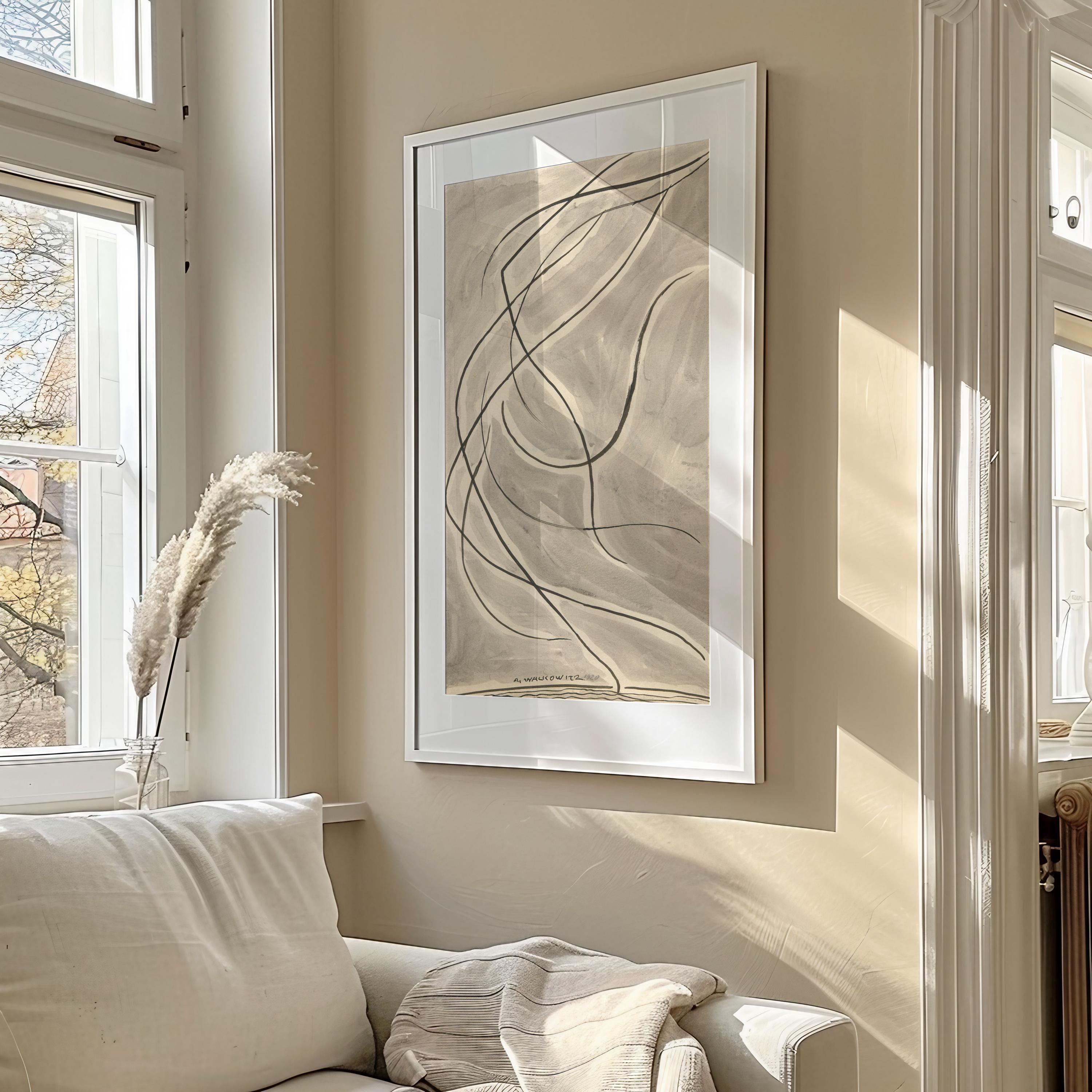 Abraham Walkowitz - Dance Abstraction (1920) | Unbelievably elegant modernist abstract line Art in beige (available framed or unframed) 2x1 - 9ArtPrints