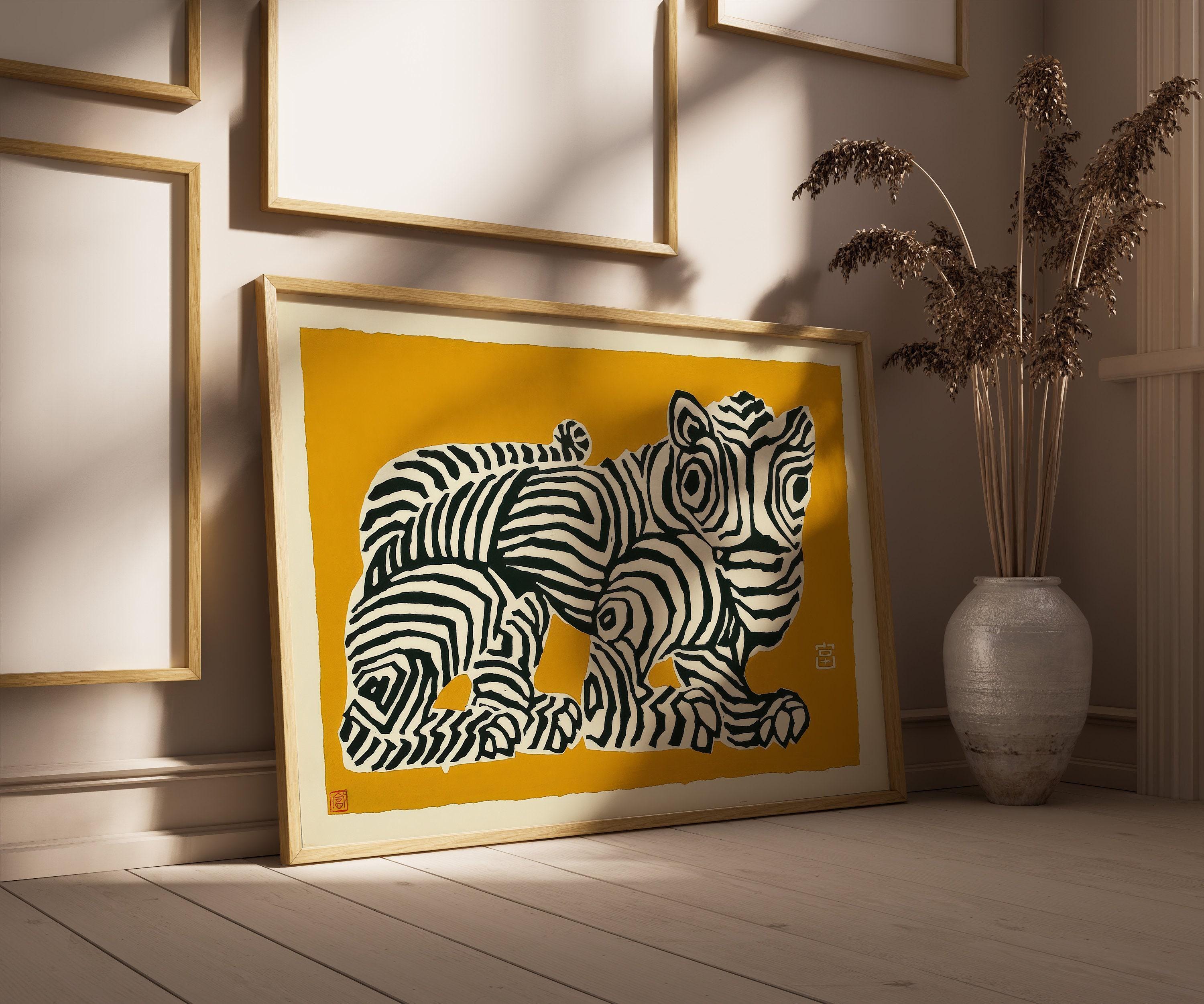 Abstract Japanese Tiger Design in Yellow | PRINT | Our Number 2 Bestseller & Customer Favorite Vintage Art (Available framed) - 9ArtPrints