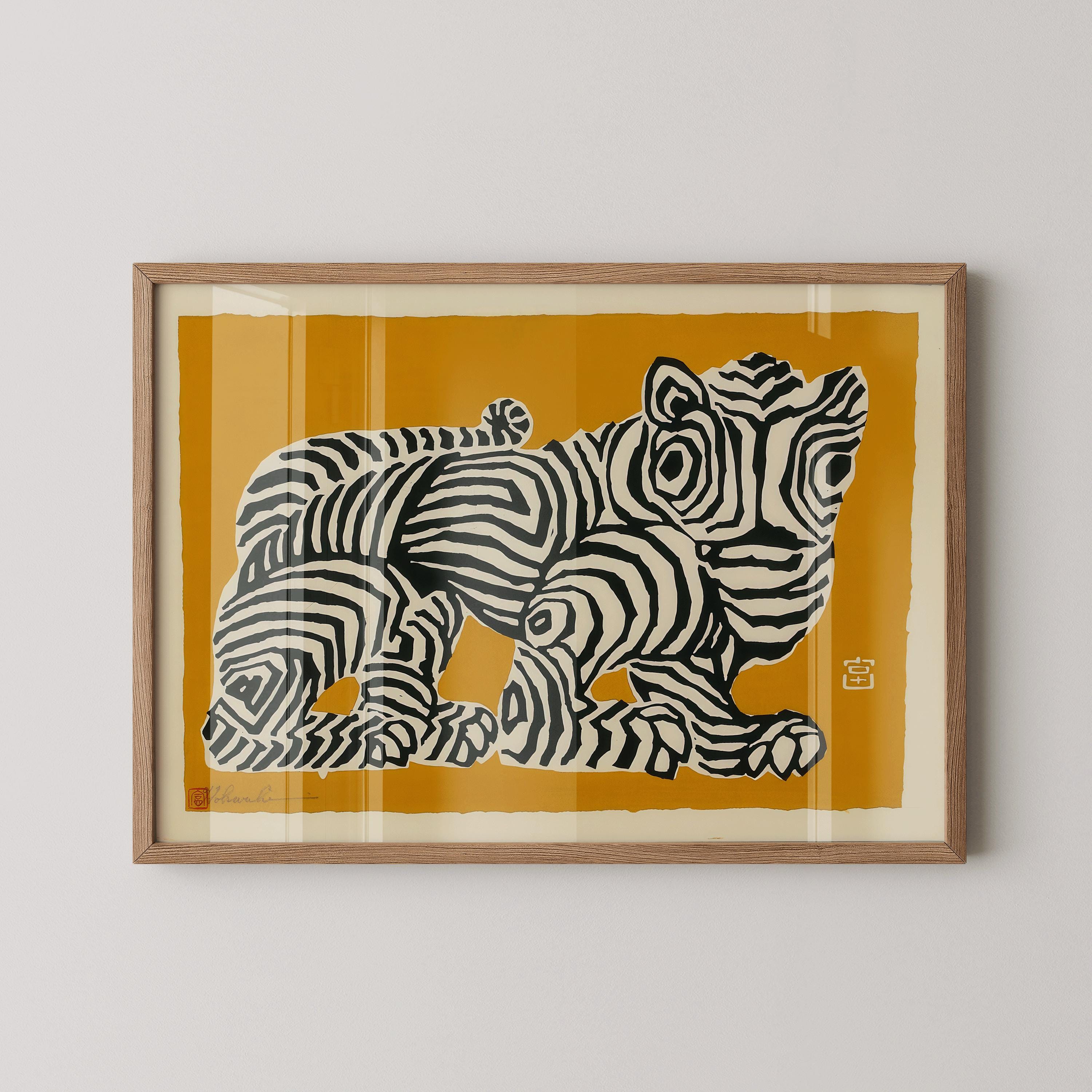 Abstract Japanese Tiger Design in Yellow | PRINT | Our Number 2 Bestseller & Customer Favorite Vintage Art (Available framed) - 9ArtPrints
