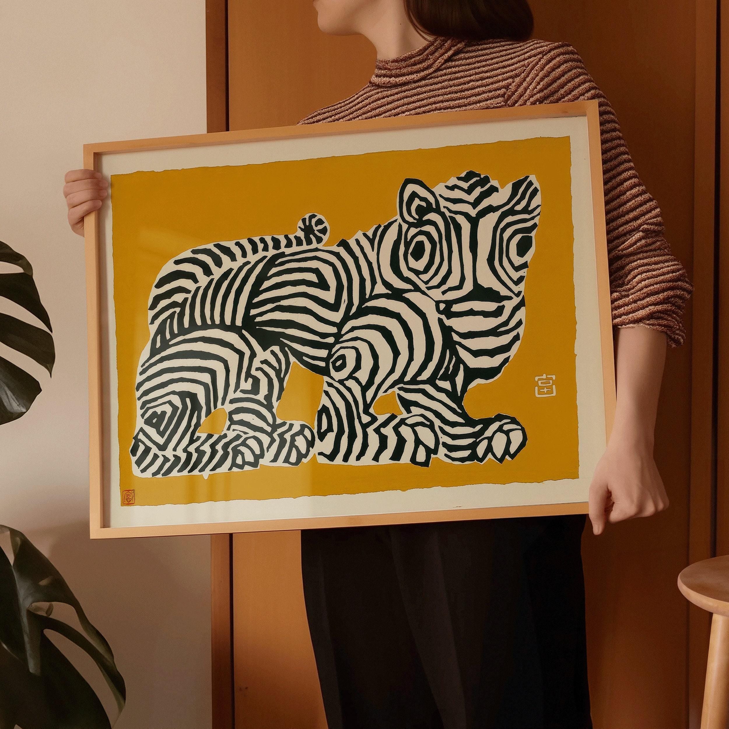 Abstract Japanese Tiger Design in Yellow | PRINT | Our Number 2 Bestseller & Customer Favorite Vintage Art (Available framed) - 9ArtPrints