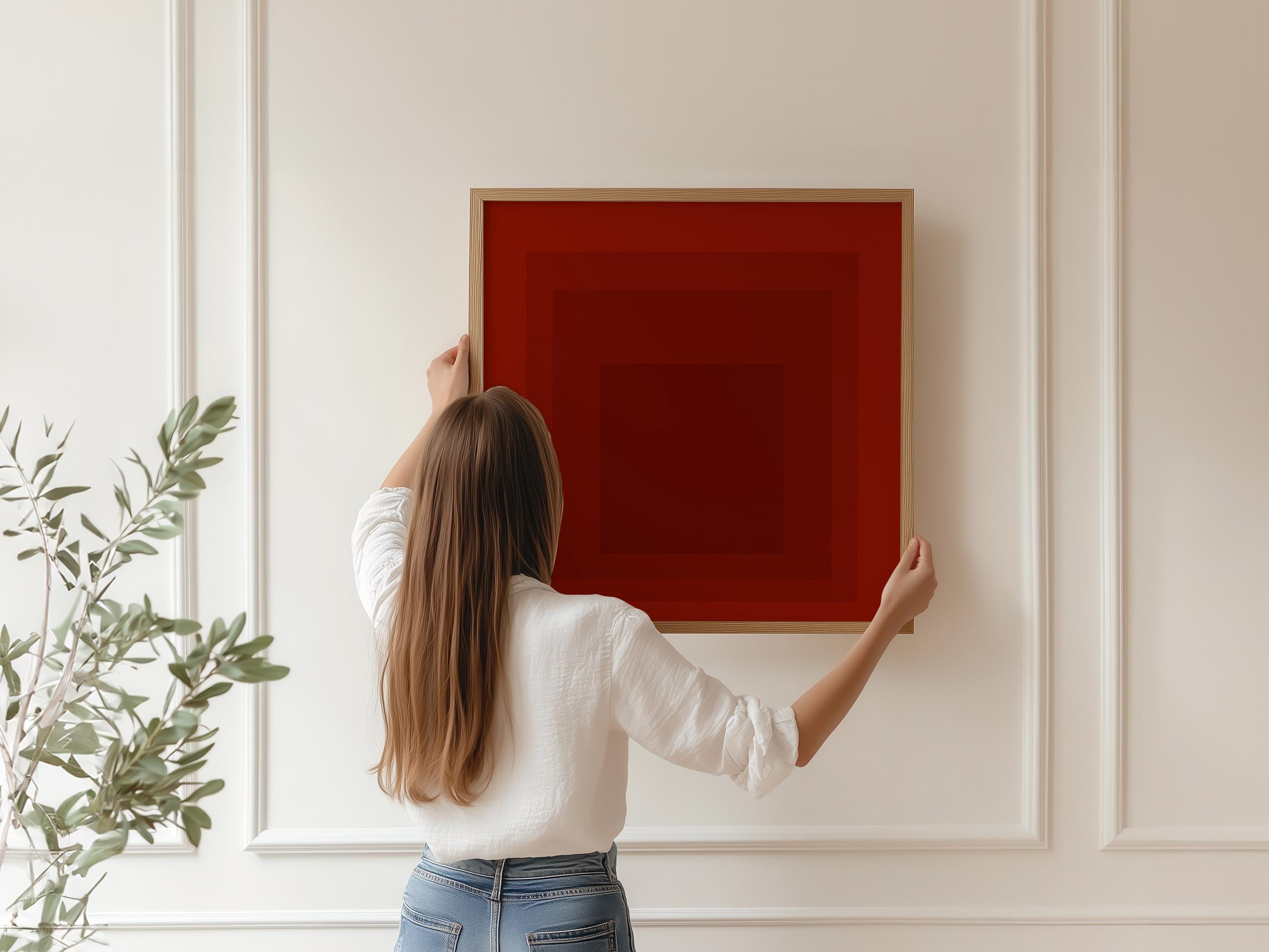After Josef Albers - Flood (Homage to the Square) PRINT | Mid - century Modern Art Print in Red (available handframed) 1x1 - 9ArtPrints