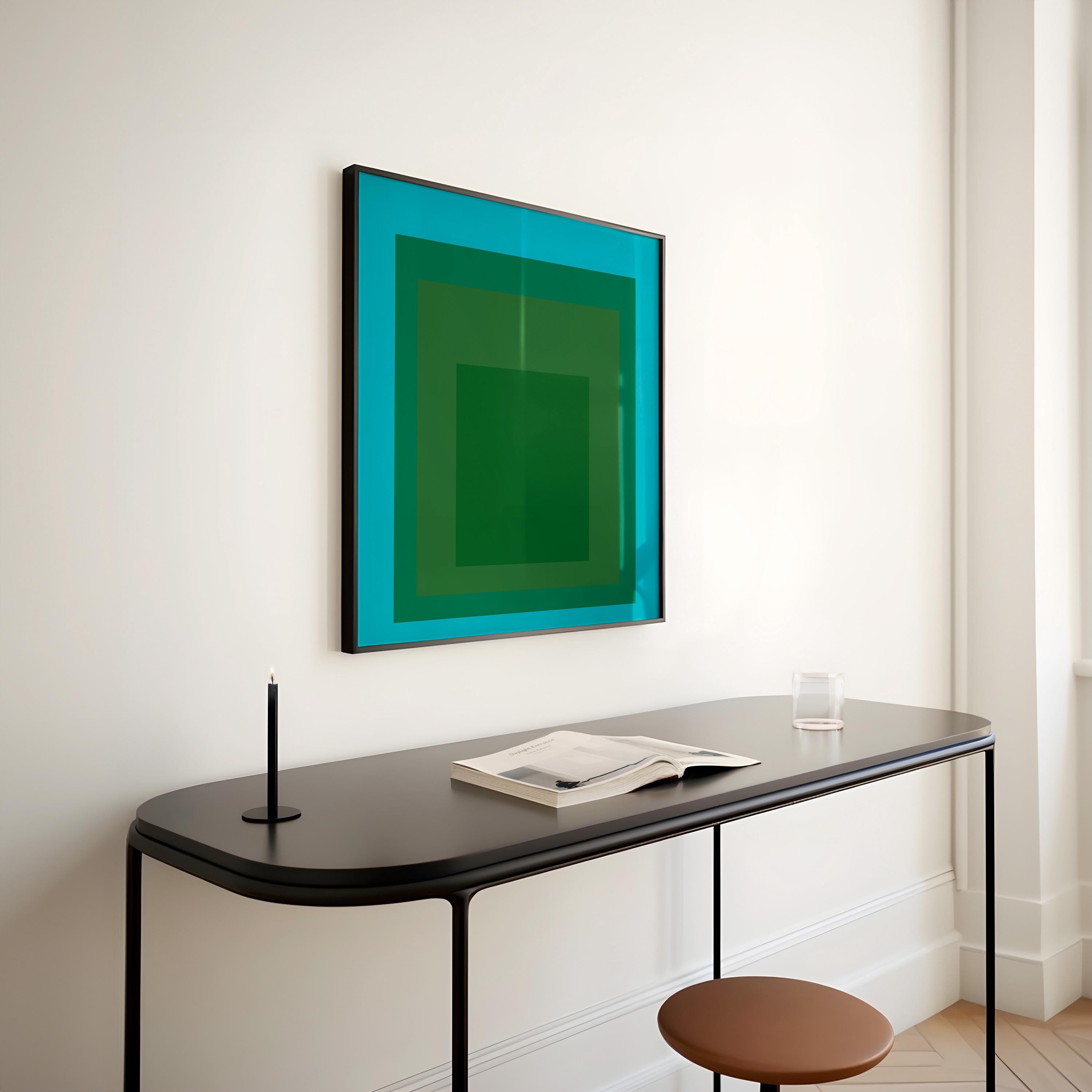 After Josef Albers - Madagascar (Homage to the Square) PRINT | Midcentury Modern Art in Blue and Green available framed 1x1 - 9ArtPrints
