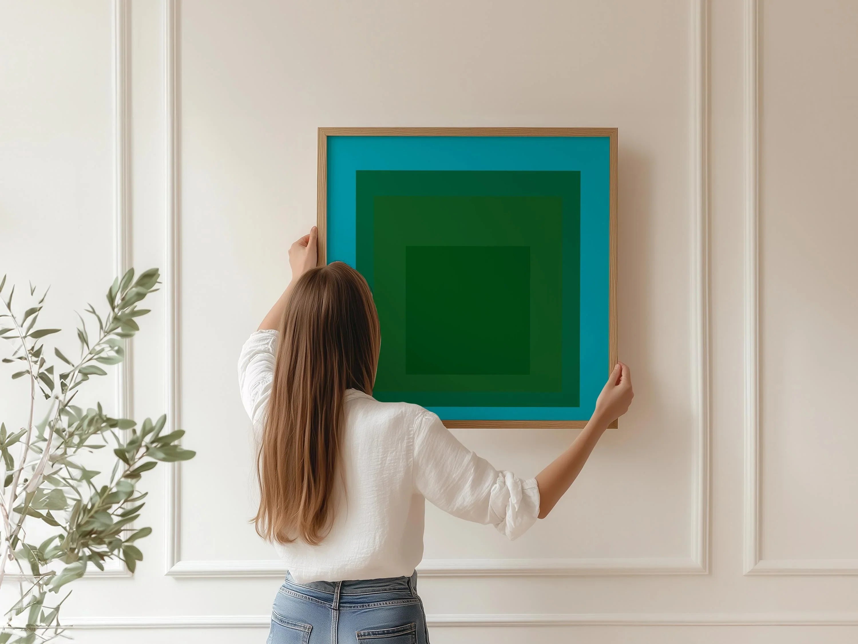 After Josef Albers - Madagascar (Homage to the Square) PRINT | Midcentury Modern Art in Blue and Green available framed 1x1 - 9ArtPrints