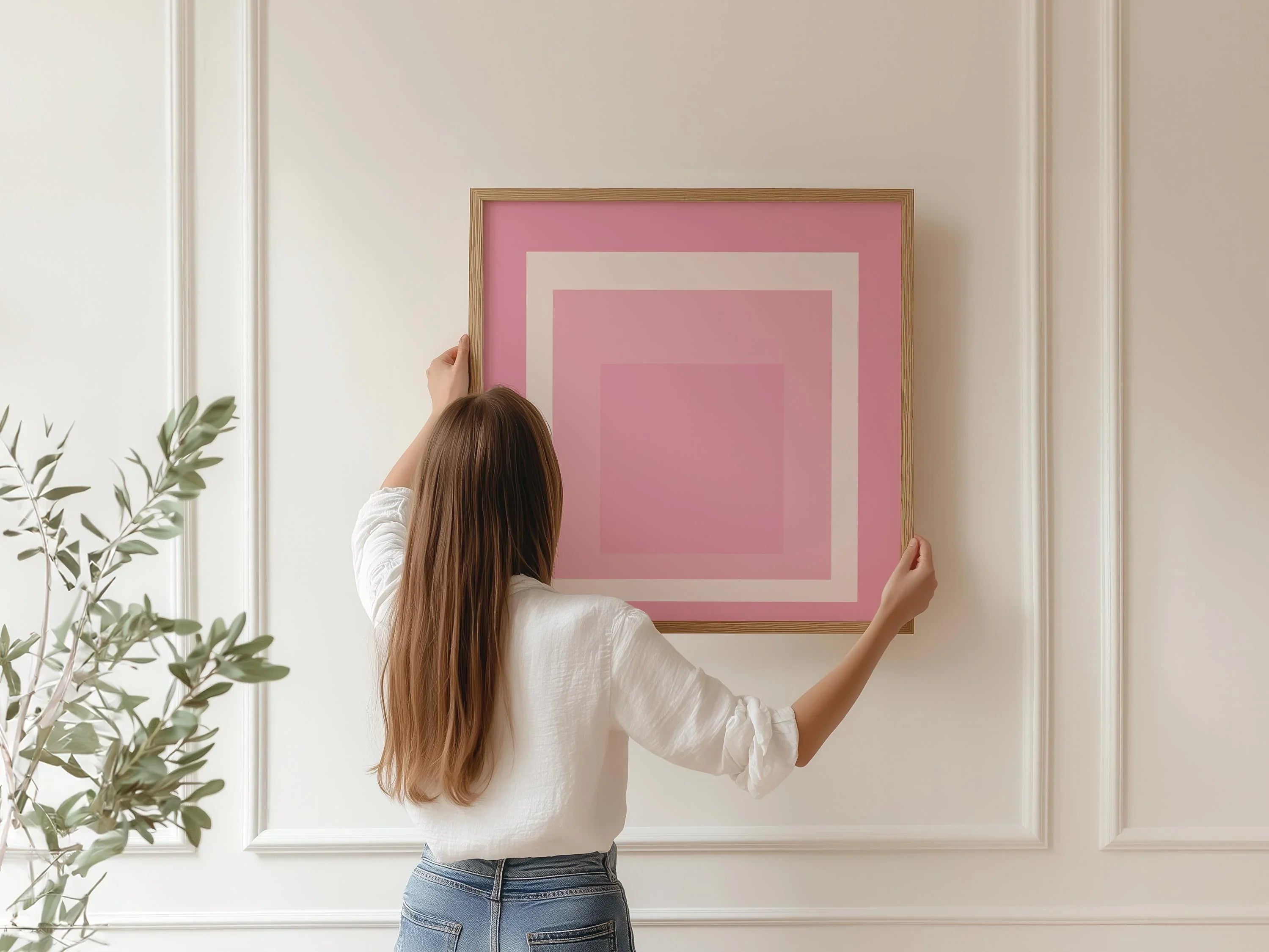 After Josef Albers - Margot (Homage to the Square) PRINT | Midcentury Modern Art Print in Pink and Cream available framed 1x1 - 9ArtPrints