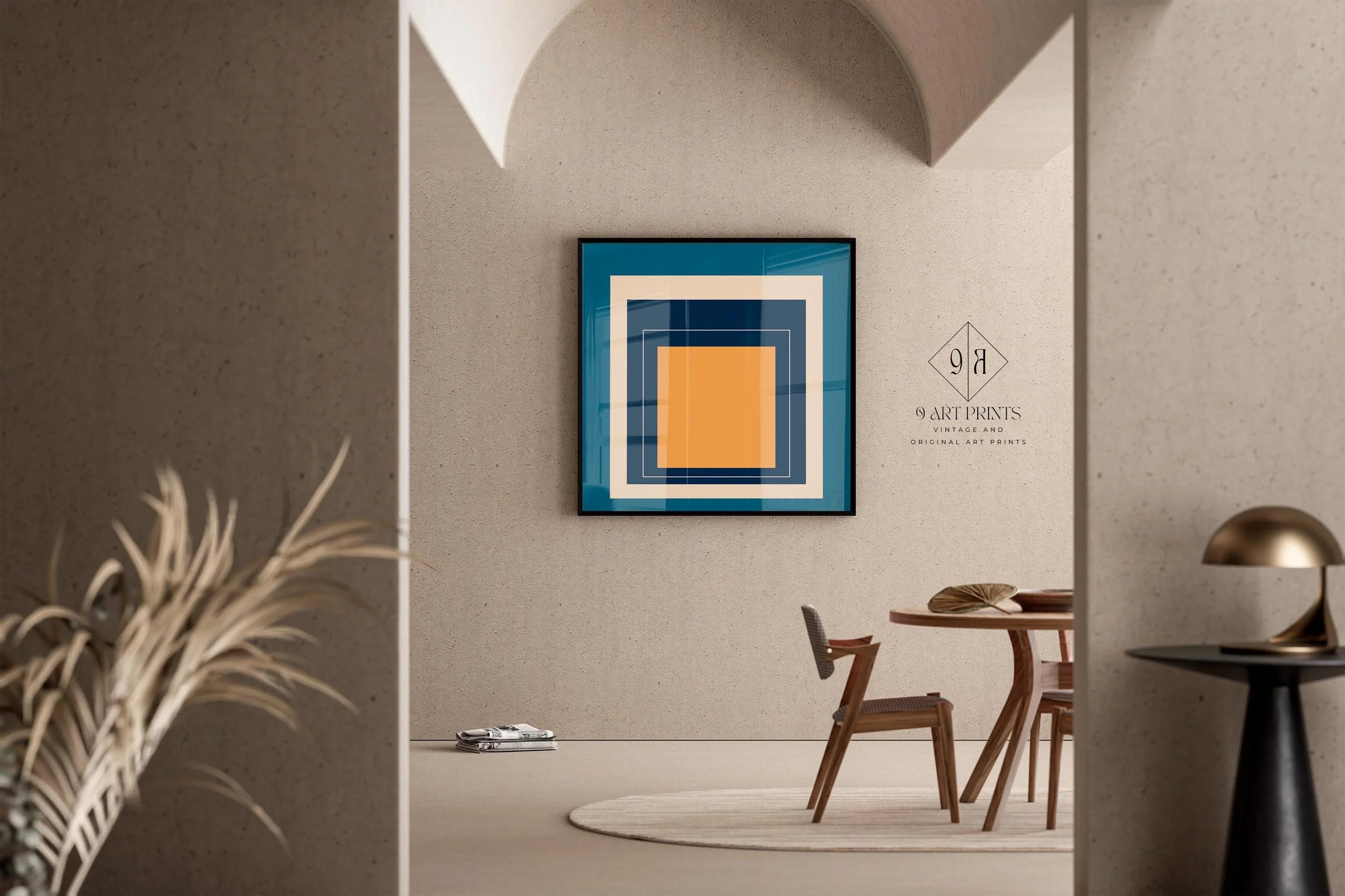 After Josef Albers - Metro (Homage to the Square) PRINT | Midcentury Modern Art in Blue and Orange available framed 1x1 - 9ArtPrints