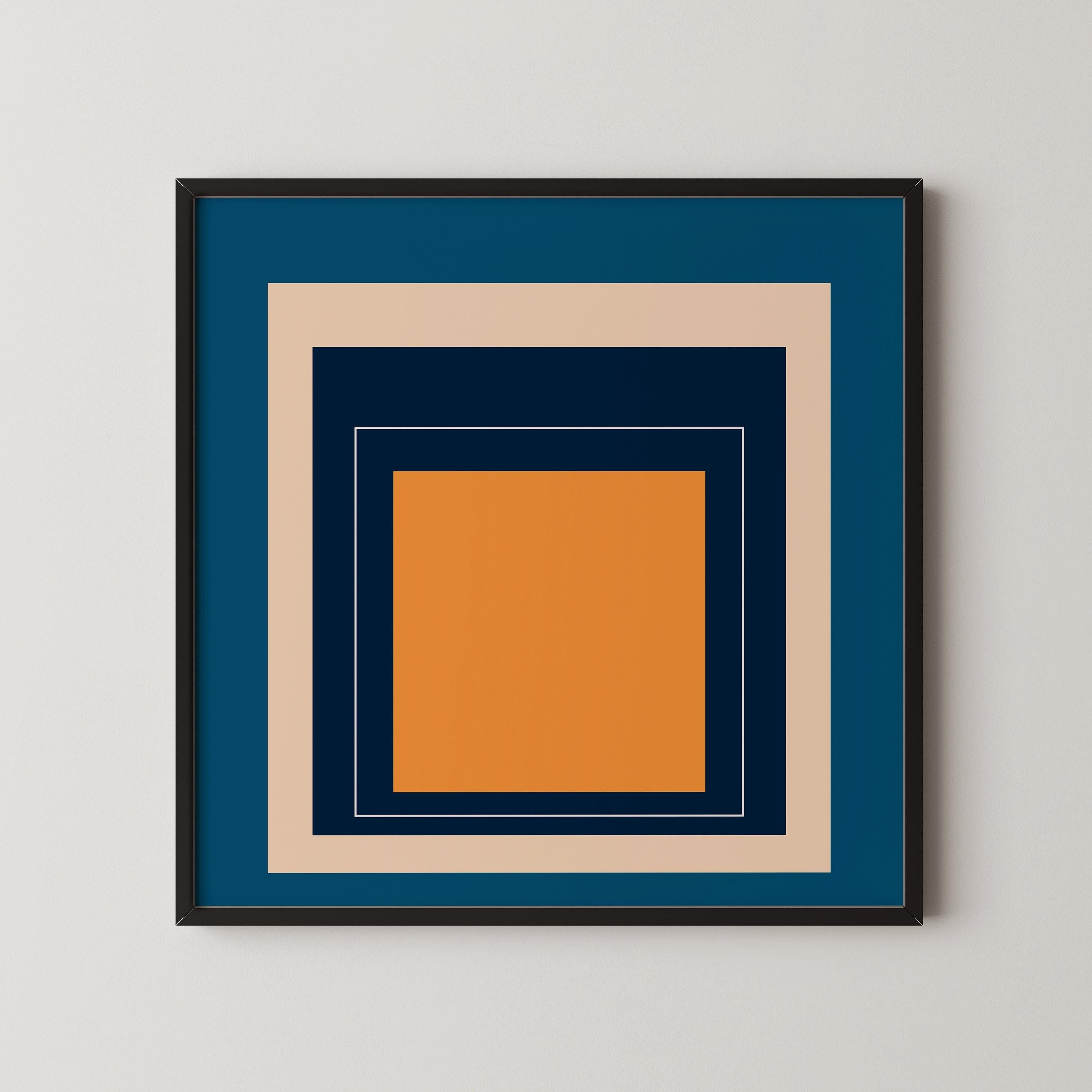After Josef Albers - Metro (Homage to the Square) PRINT | Midcentury Modern Art in Blue and Orange available framed 1x1 - 9ArtPrints