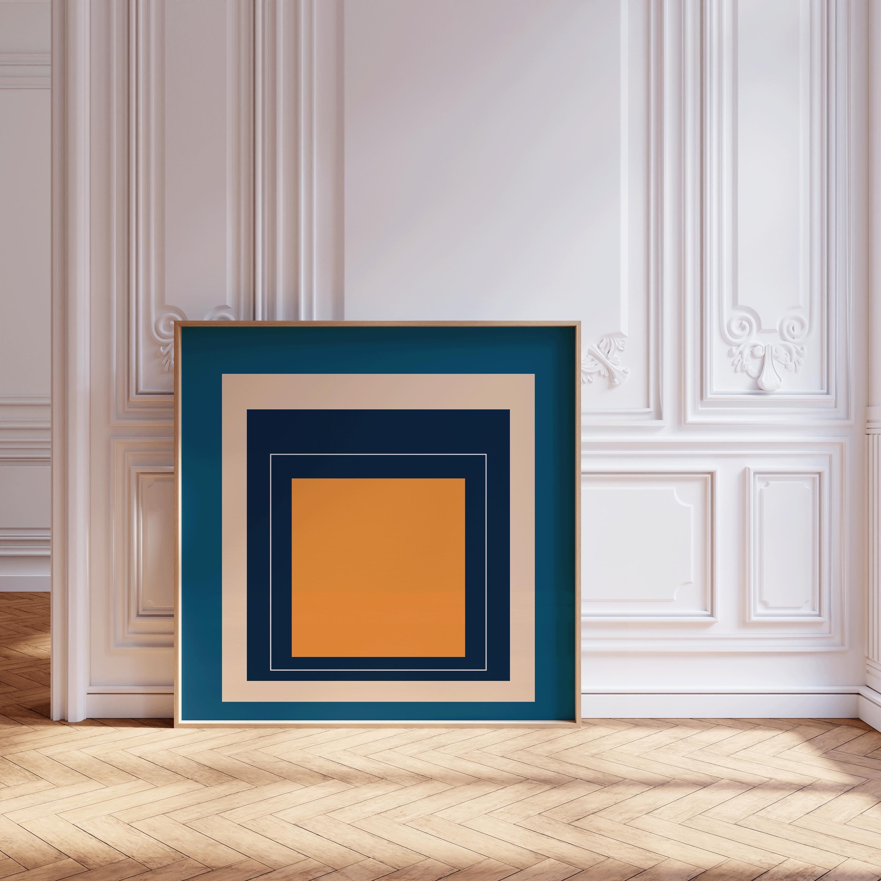 After Josef Albers - Metro (Homage to the Square) PRINT | Midcentury Modern Art in Blue and Orange available framed 1x1 - 9ArtPrints