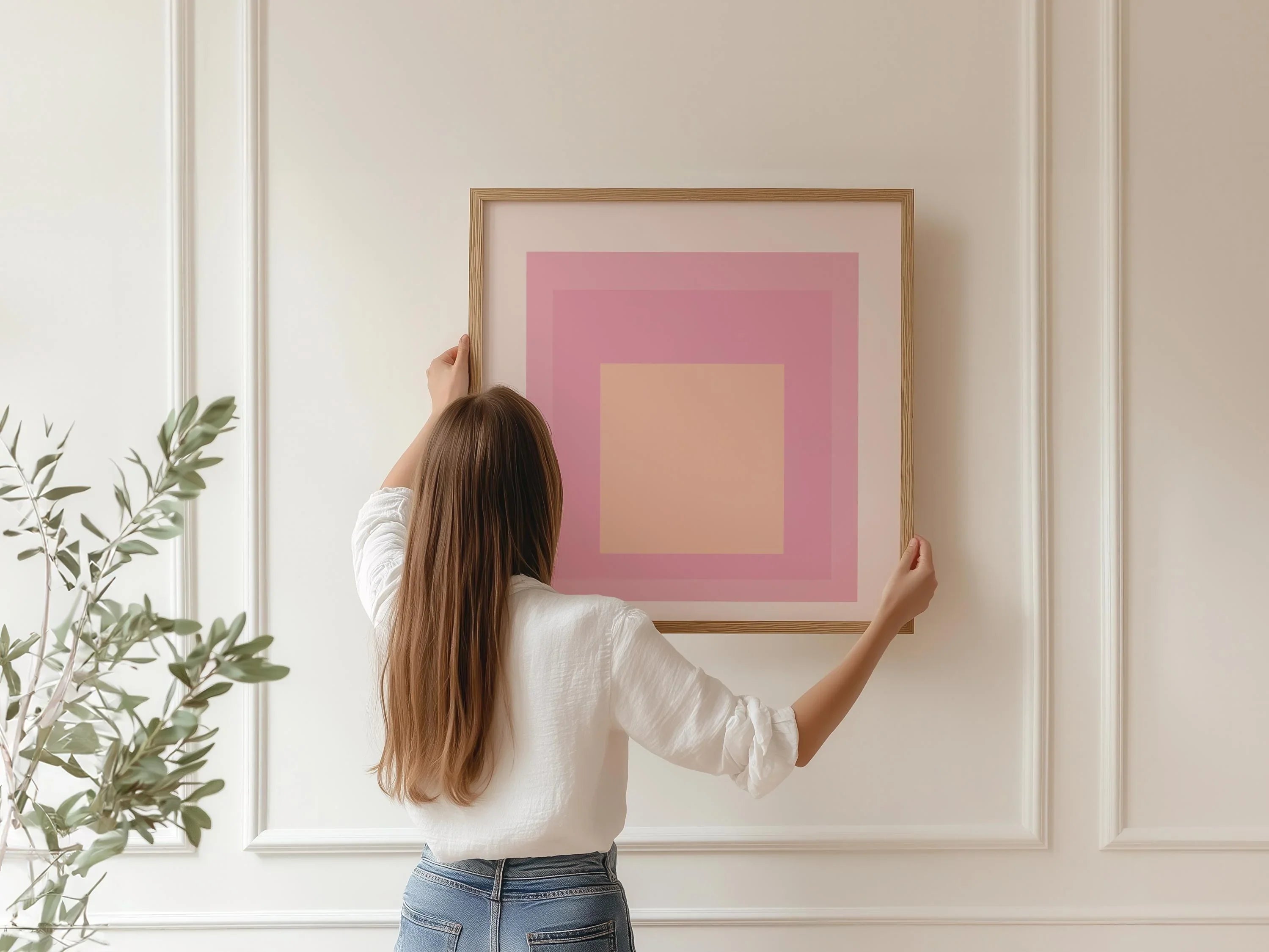 After Josef Albers - Patricia (Homage to the Square) PRINT | Midcentury Modern Art Print Pink and Cream available framed 1x1 - 9ArtPrints