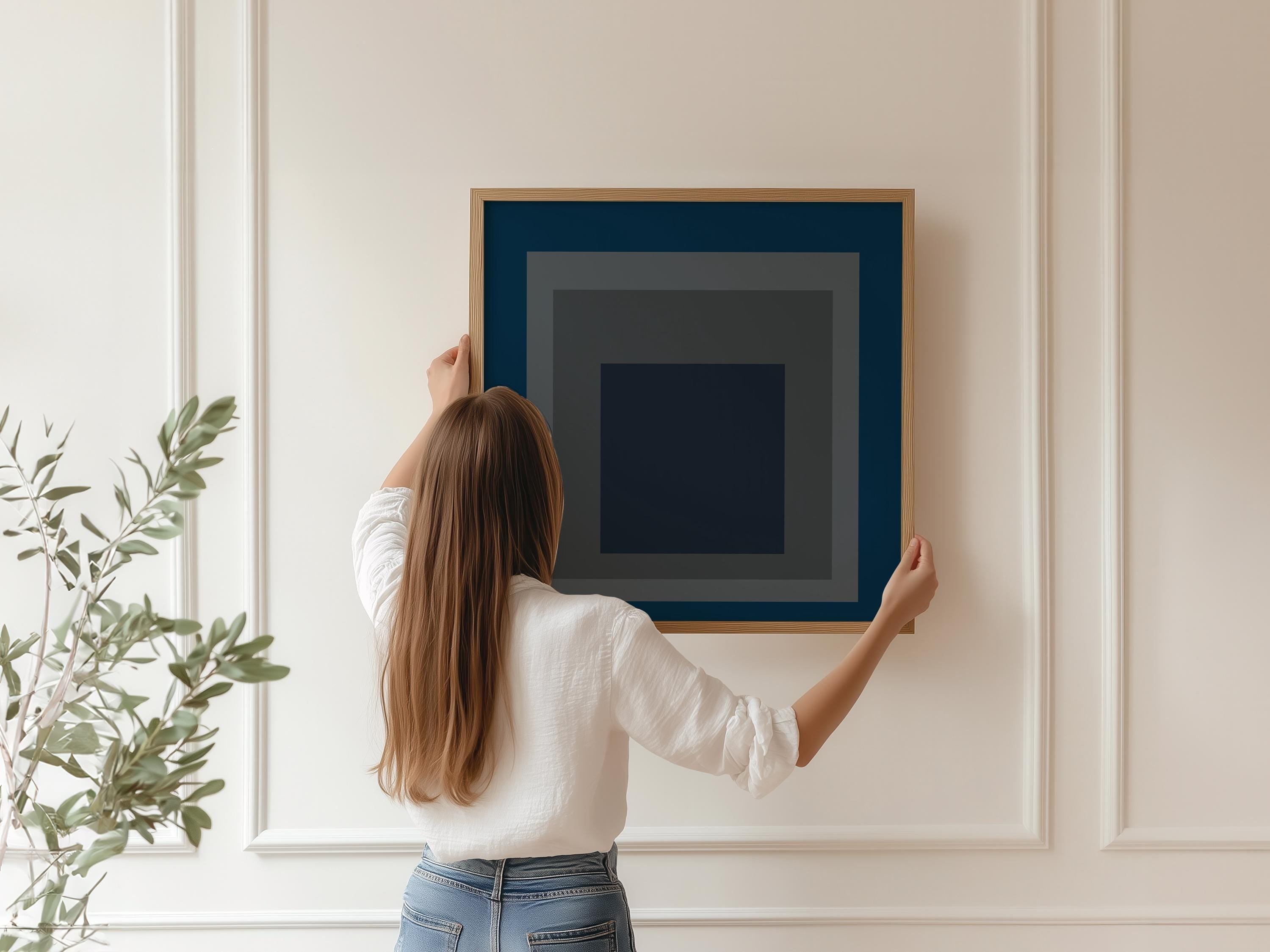 After Josef Albers - Pureheart (Homage to the Square) PRINT | Midcentury Modern Art in Blue and Grey available framed 1x1 - 9ArtPrints