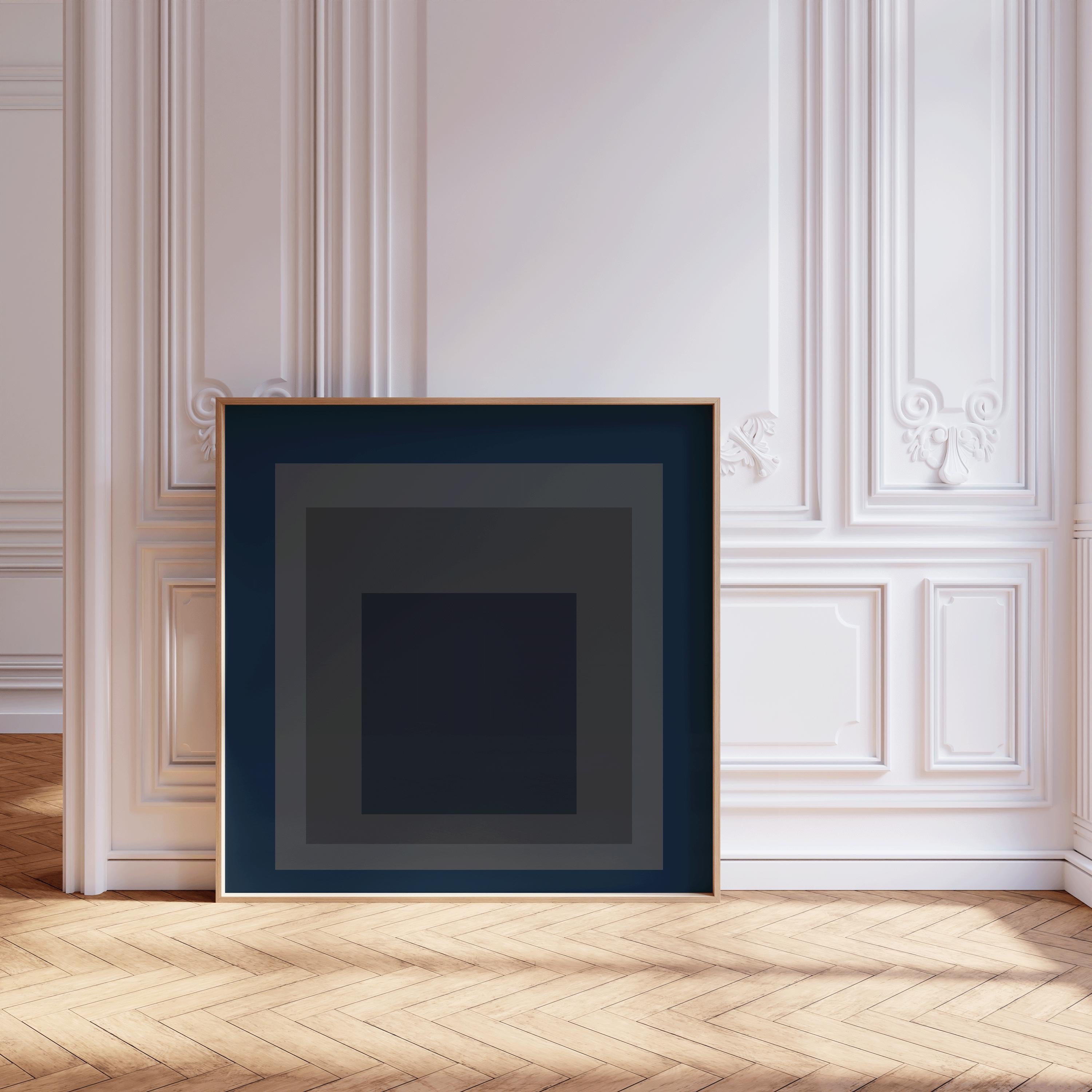 After Josef Albers - Pureheart (Homage to the Square) PRINT | Midcentury Modern Art in Blue and Grey available framed 1x1 - 9ArtPrints