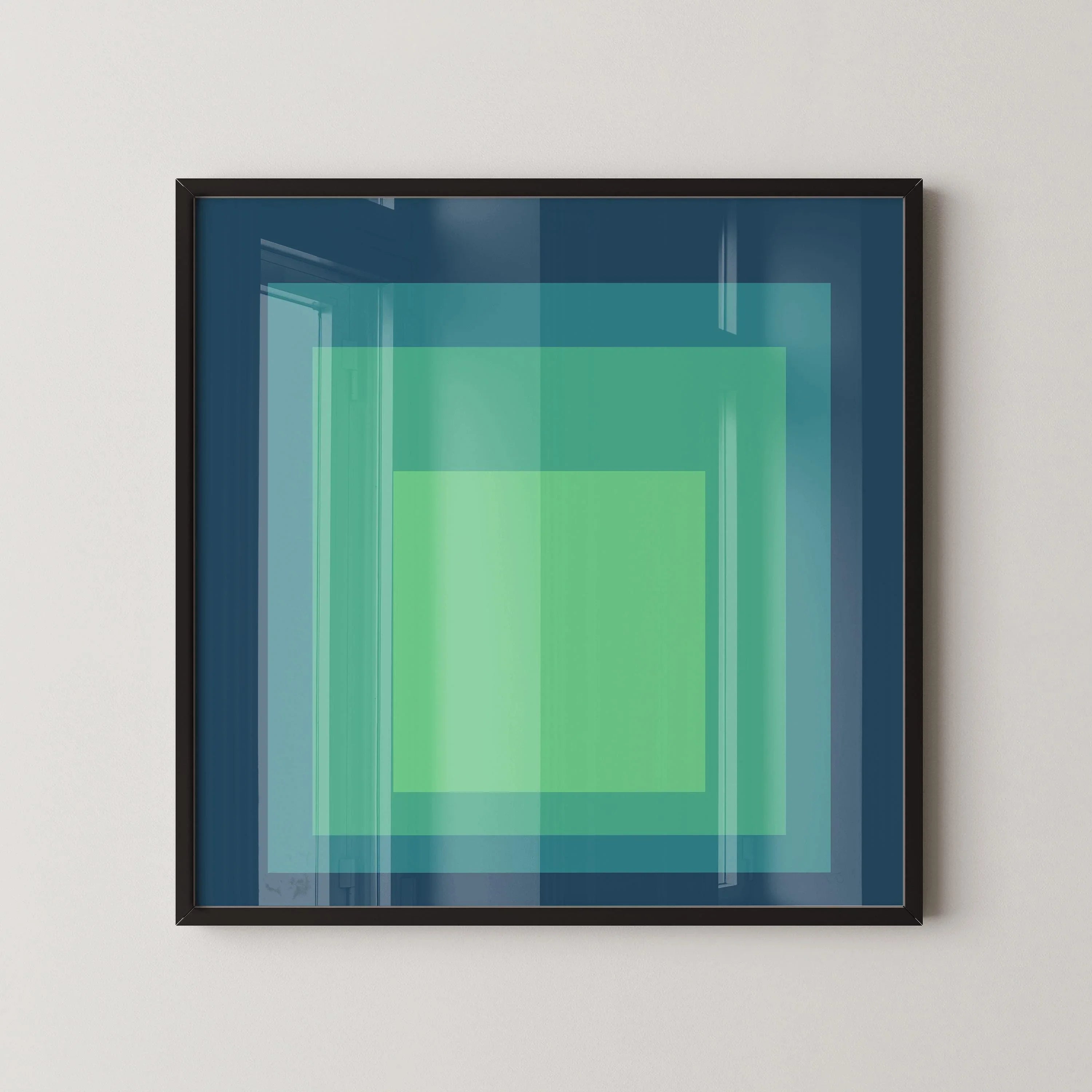 After Josef Albers - Sarah (Homage to the Square) PRINT | Midcentury Modern Art in Blue and Green available framed 1x1 - 9ArtPrints