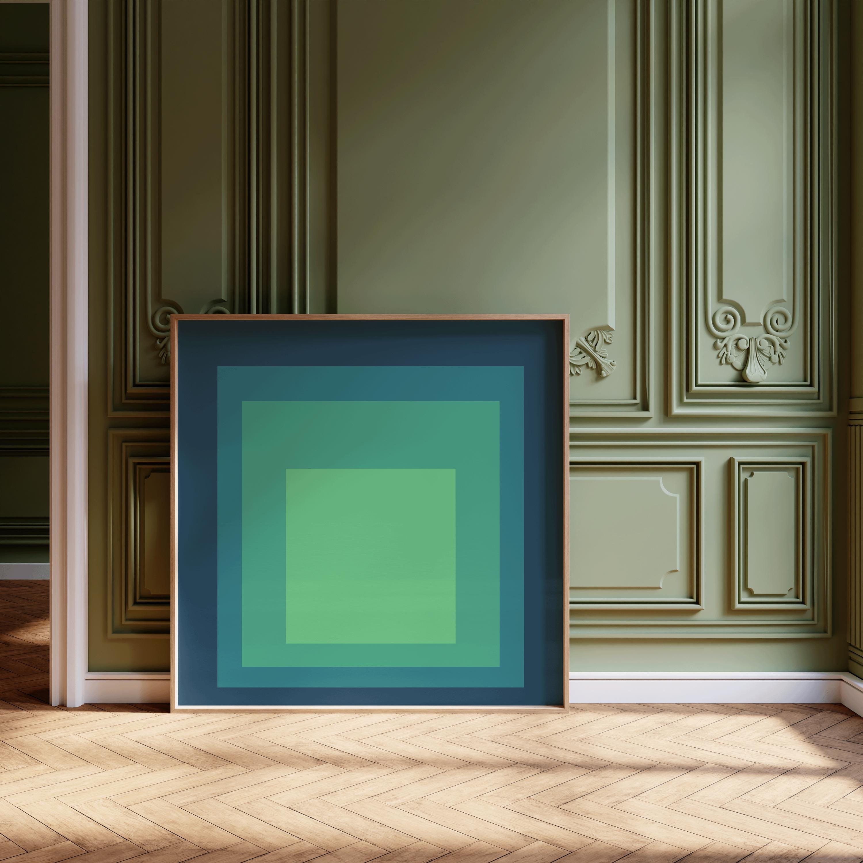 After Josef Albers - Sarah (Homage to the Square) PRINT | Midcentury Modern Art in Blue and Green available framed 1x1 - 9ArtPrints