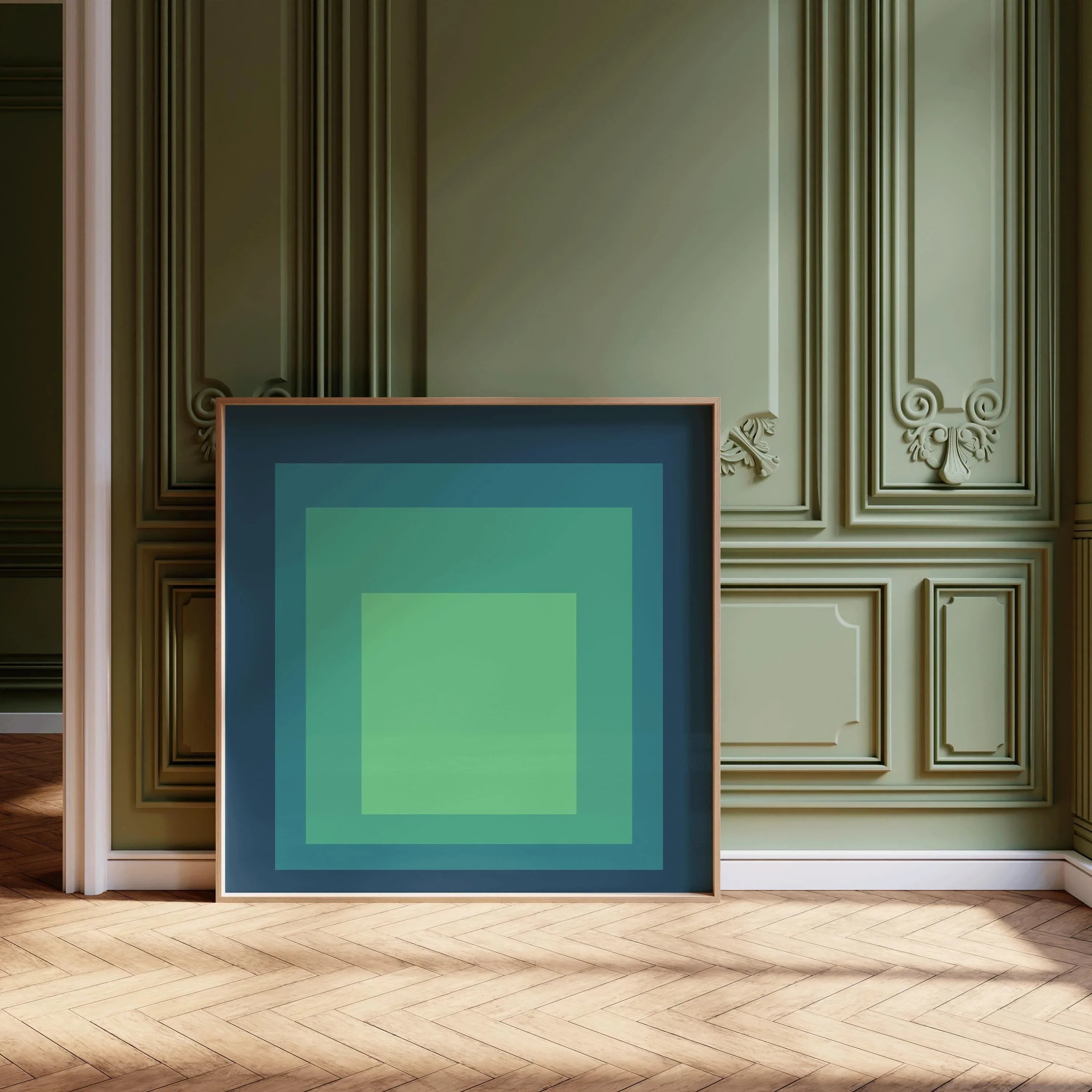 After Josef Albers - Sarah (Homage to the Square) PRINT | Midcentury Modern Art in Blue and Green available framed 1x1 - 9ArtPrints