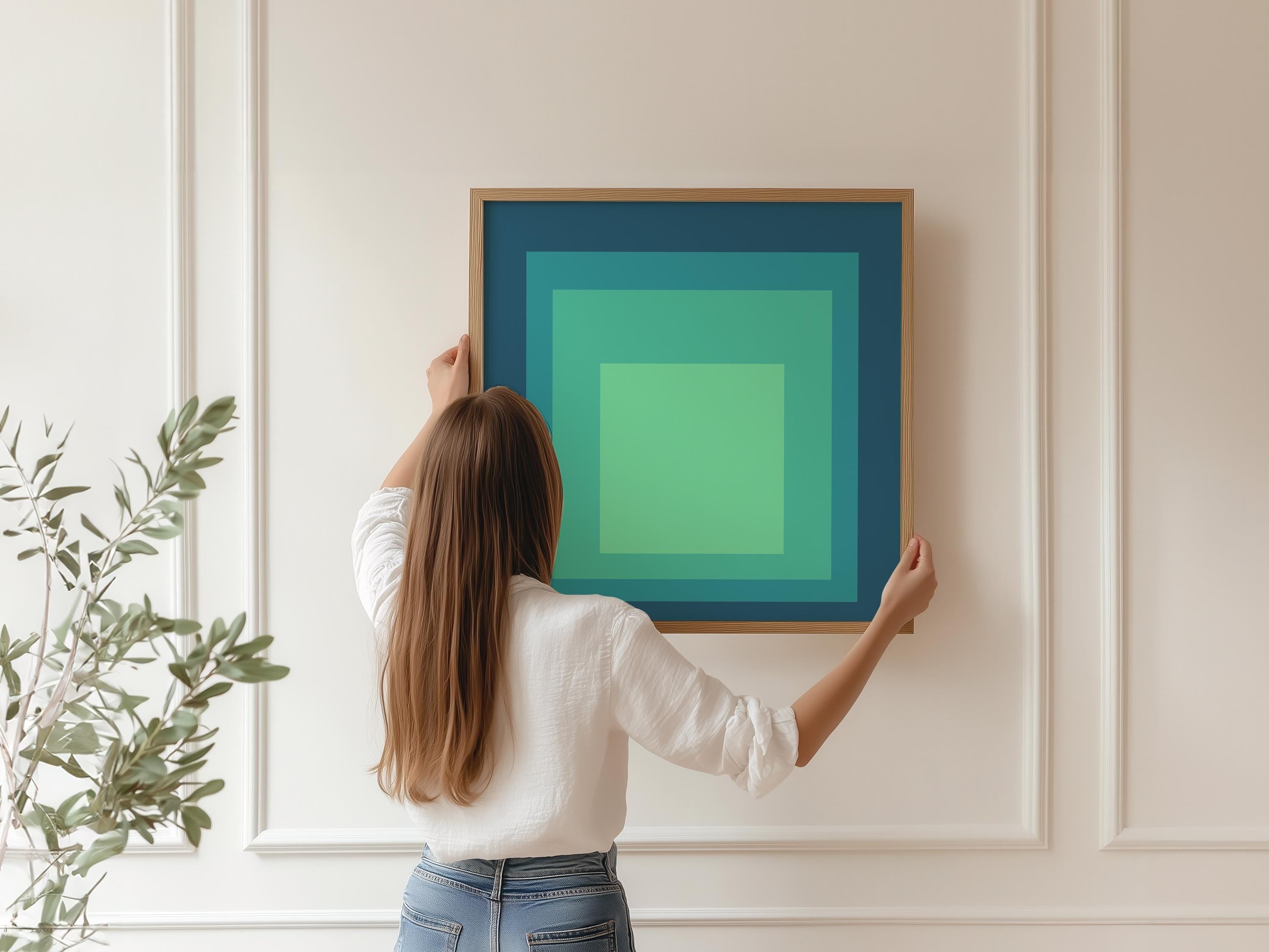 After Josef Albers - Sarah (Homage to the Square) PRINT | Midcentury Modern Art in Blue and Green available framed 1x1 - 9ArtPrints