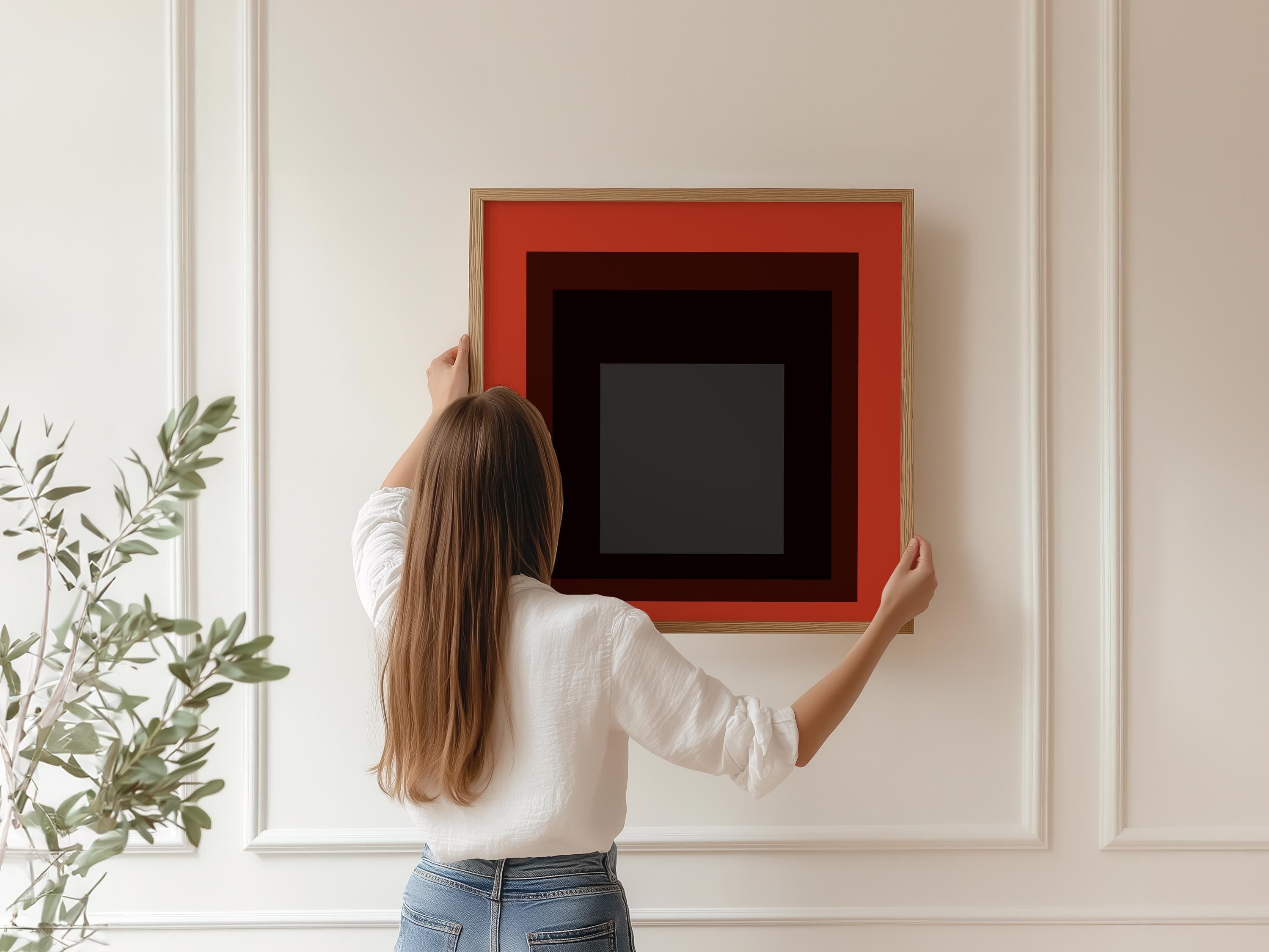 After Josef Albers - Sly (Homage to the Square) PRINT | Mid - century Modern Art Print in Red (available handframed) 1x1 - 9ArtPrints